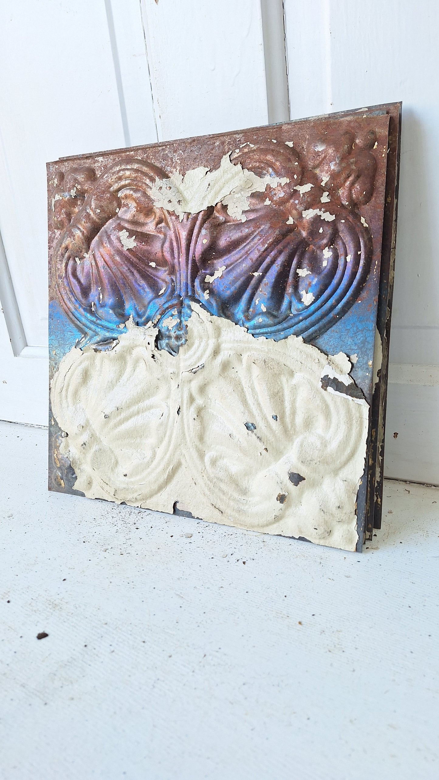 Small 12" Ceiling Tile Square, Vintage Stamped Metal Ceiling Tin, Vintage Metal Wall Art Hanging 032510