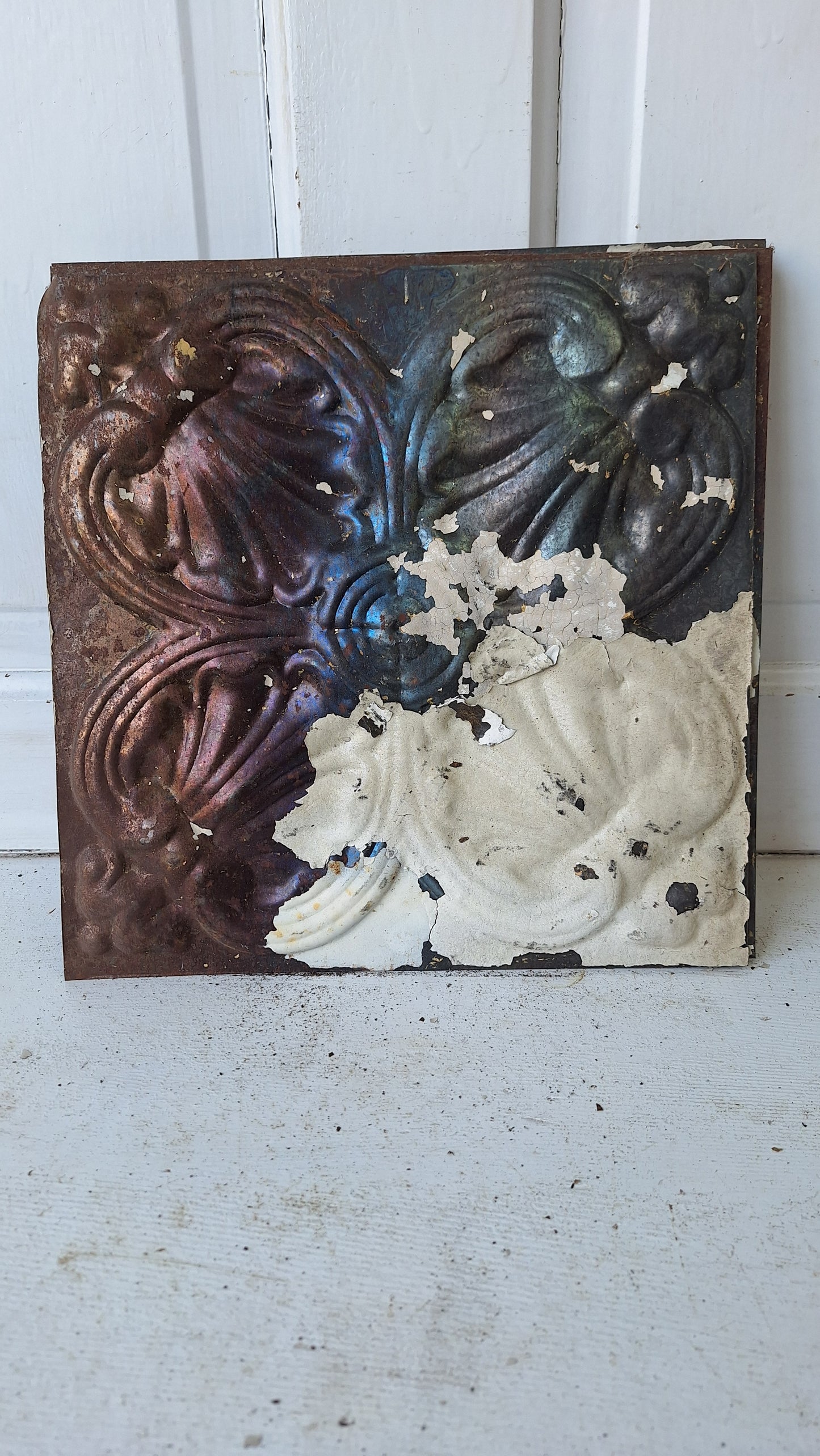 Small 12" Ceiling Tile Square, Vintage Stamped Metal Ceiling Tin, Vintage Metal Wall Art Hanging 032510