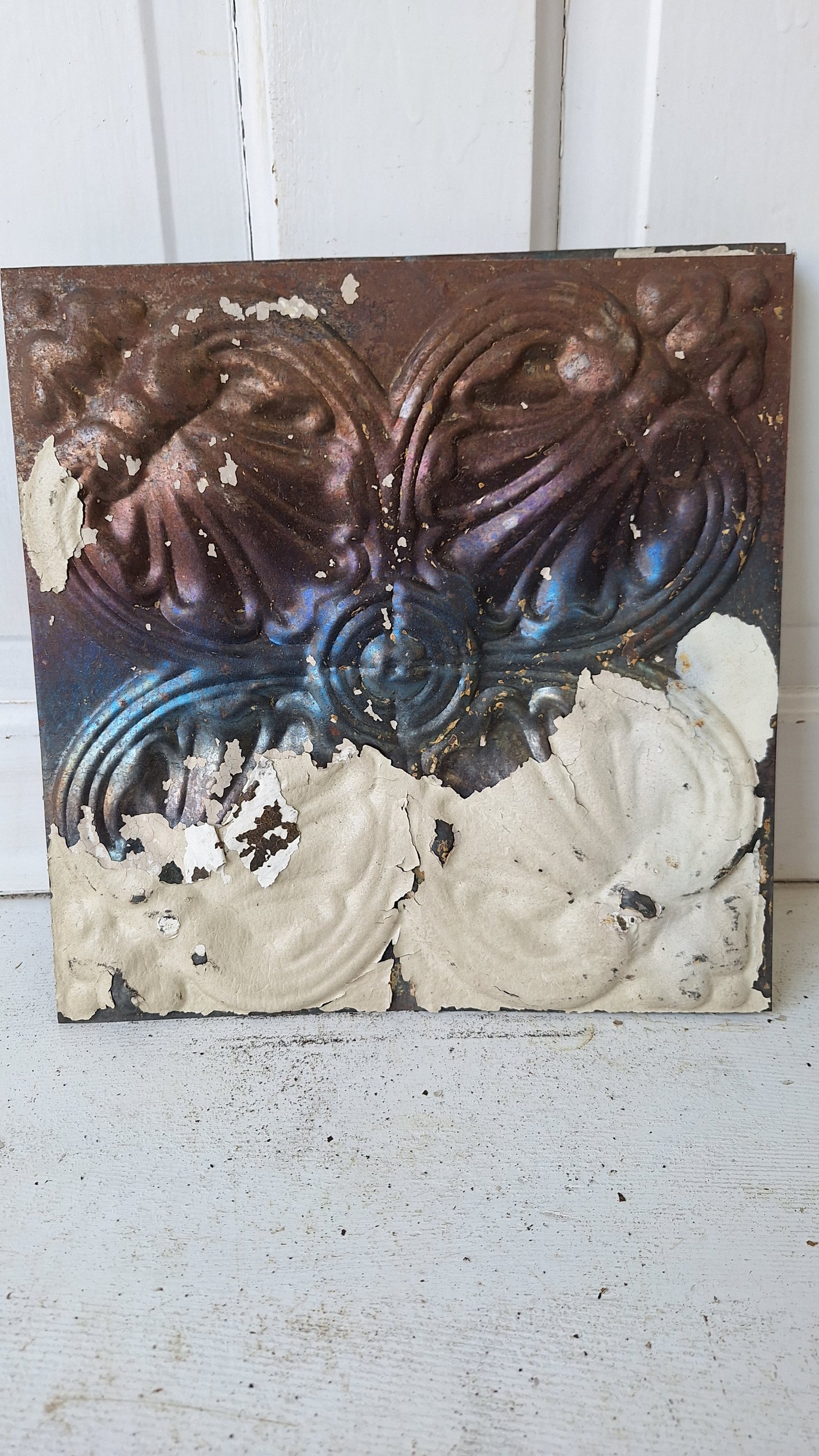 Small 12" Ceiling Tile Square, Vintage Stamped Metal Ceiling Tin, Vintage Metal Wall Art Hanging 032510
