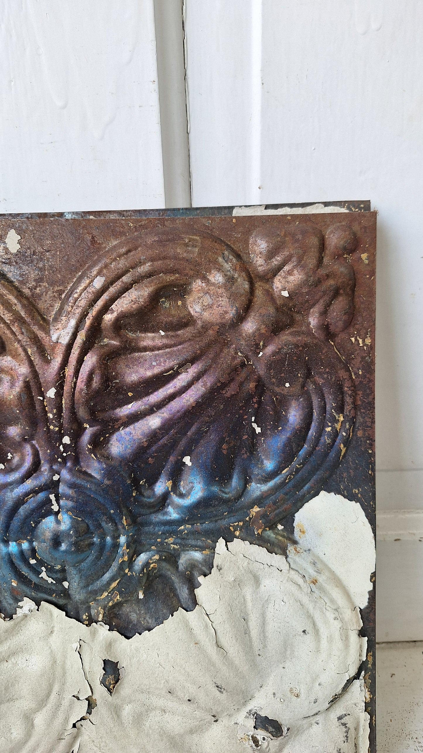 Small 12" Ceiling Tile Square, Vintage Stamped Metal Ceiling Tin, Vintage Metal Wall Art Hanging 032510