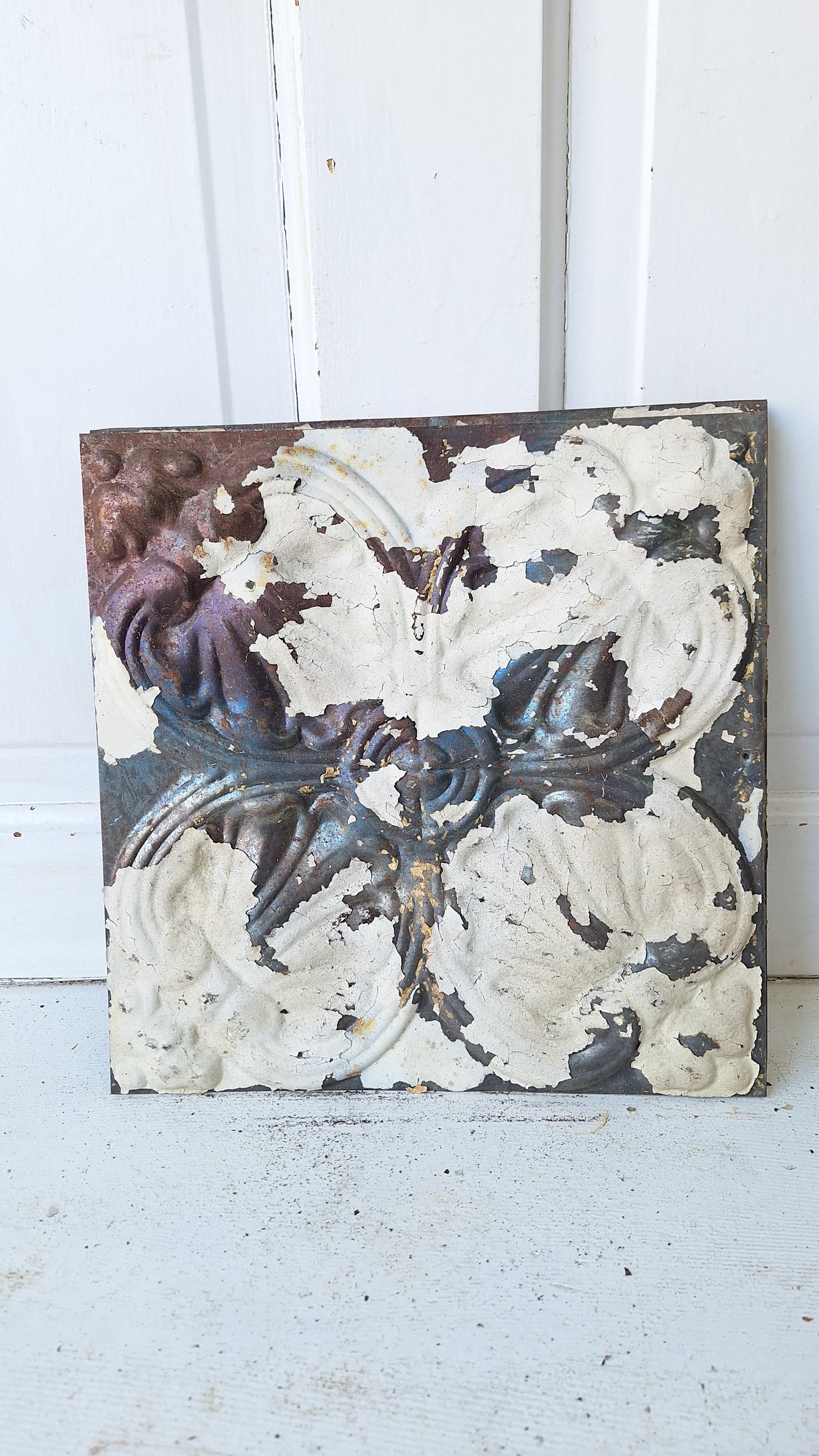 Small 12" Ceiling Tile Square, Vintage Stamped Metal Ceiling Tin, Vintage Metal Wall Art Hanging 032510