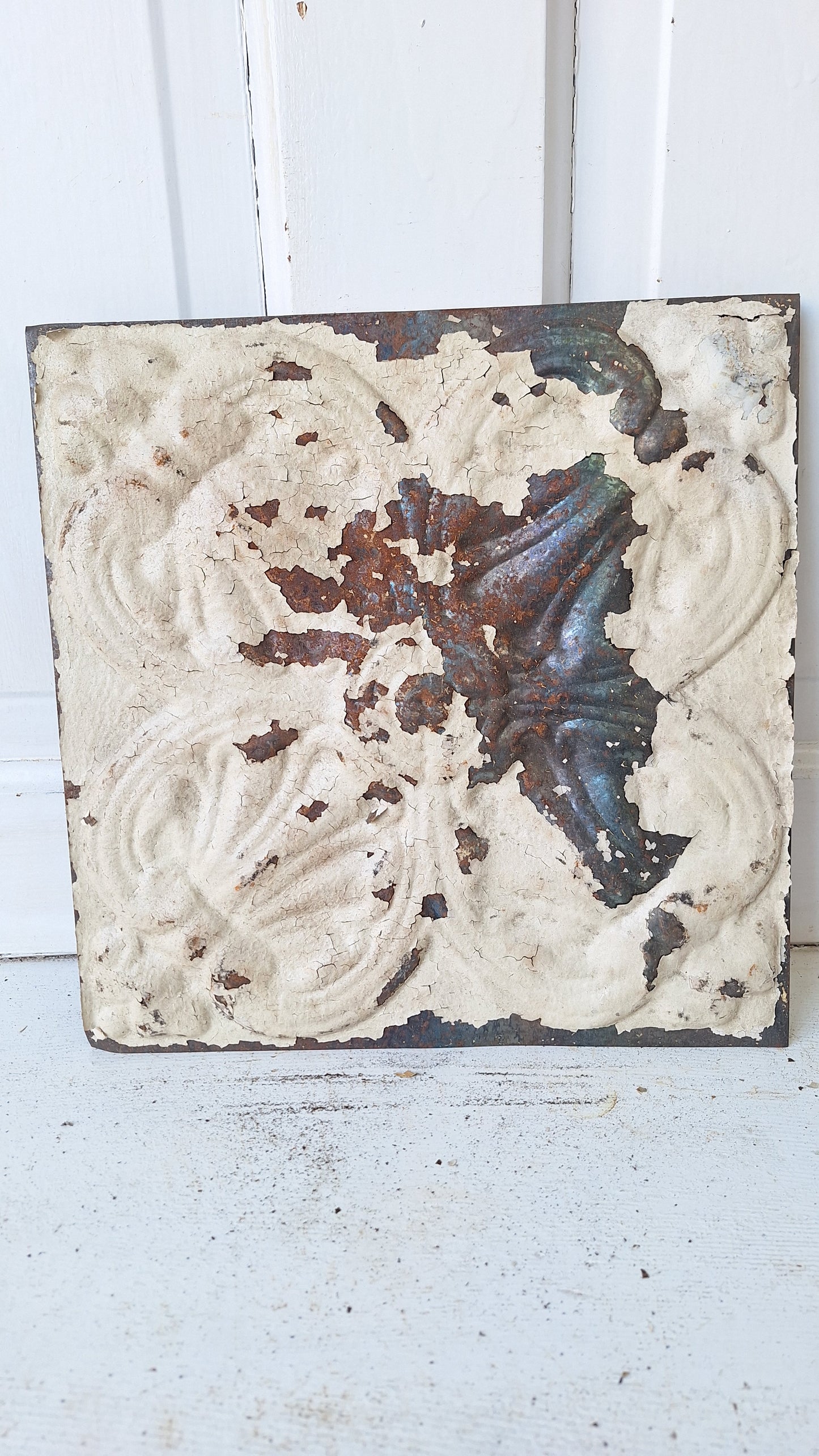 Small 12" Ceiling Tile Square, Vintage Stamped Metal Ceiling Tin, Vintage Metal Wall Art Hanging 032510