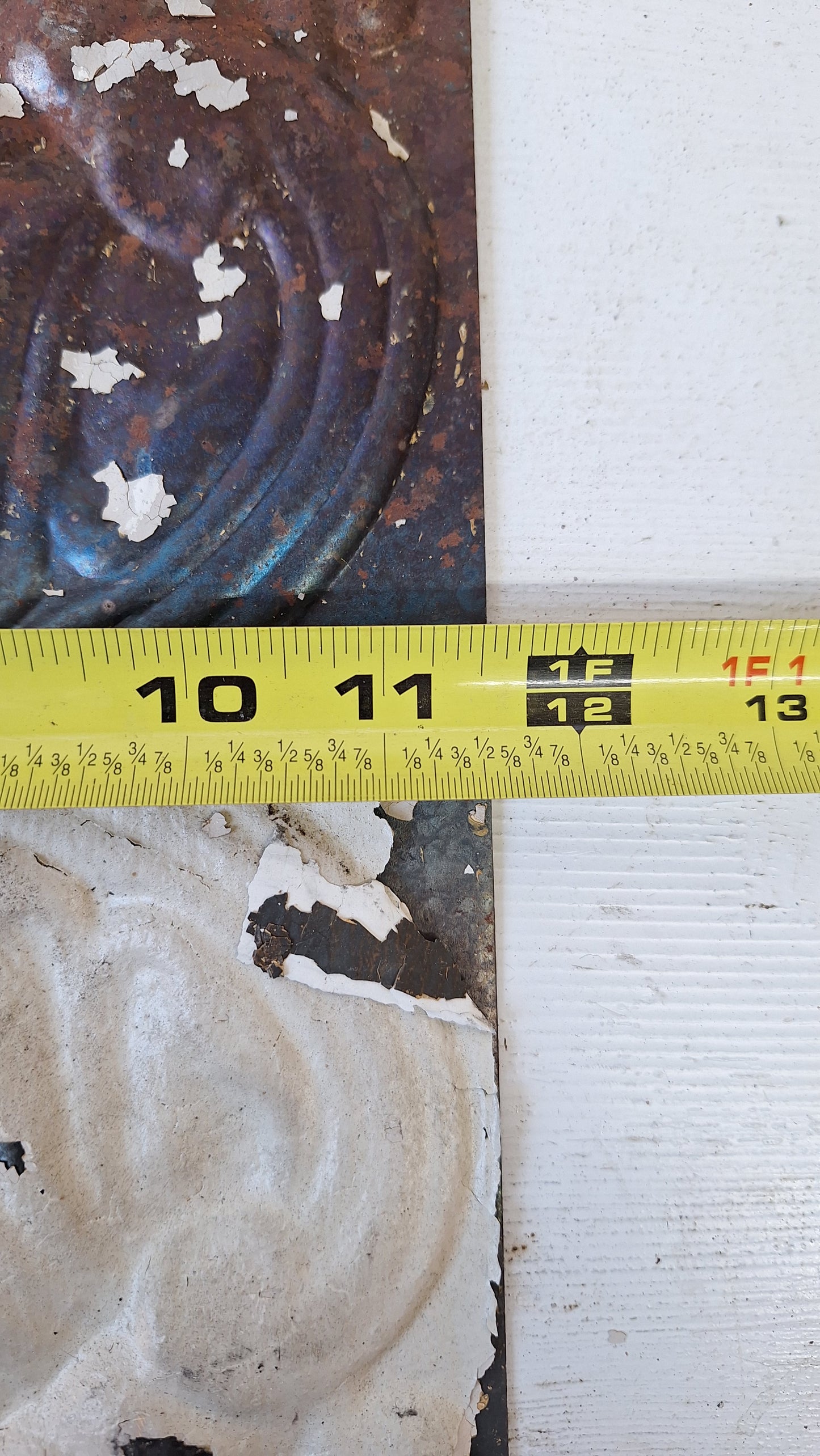 Small 12" Ceiling Tile Square, Vintage Stamped Metal Ceiling Tin, Vintage Metal Wall Art Hanging 032510