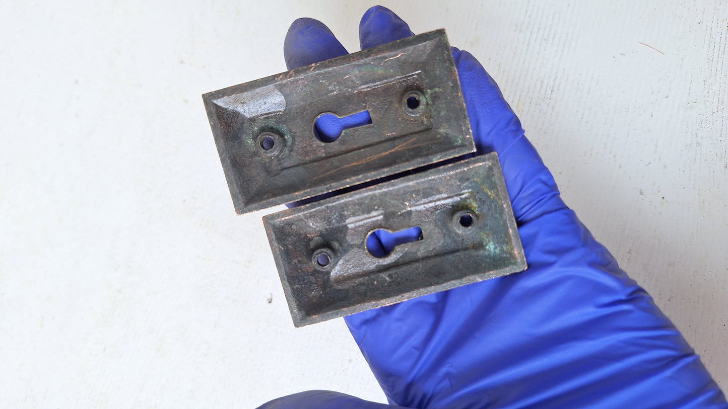 Egg & Dart Bronze Keyhole Plate Pair, Vintage Keyhole Plates, Antique Key Hole Escutcheon Plates, Antique Door Keyhole Covers 040103