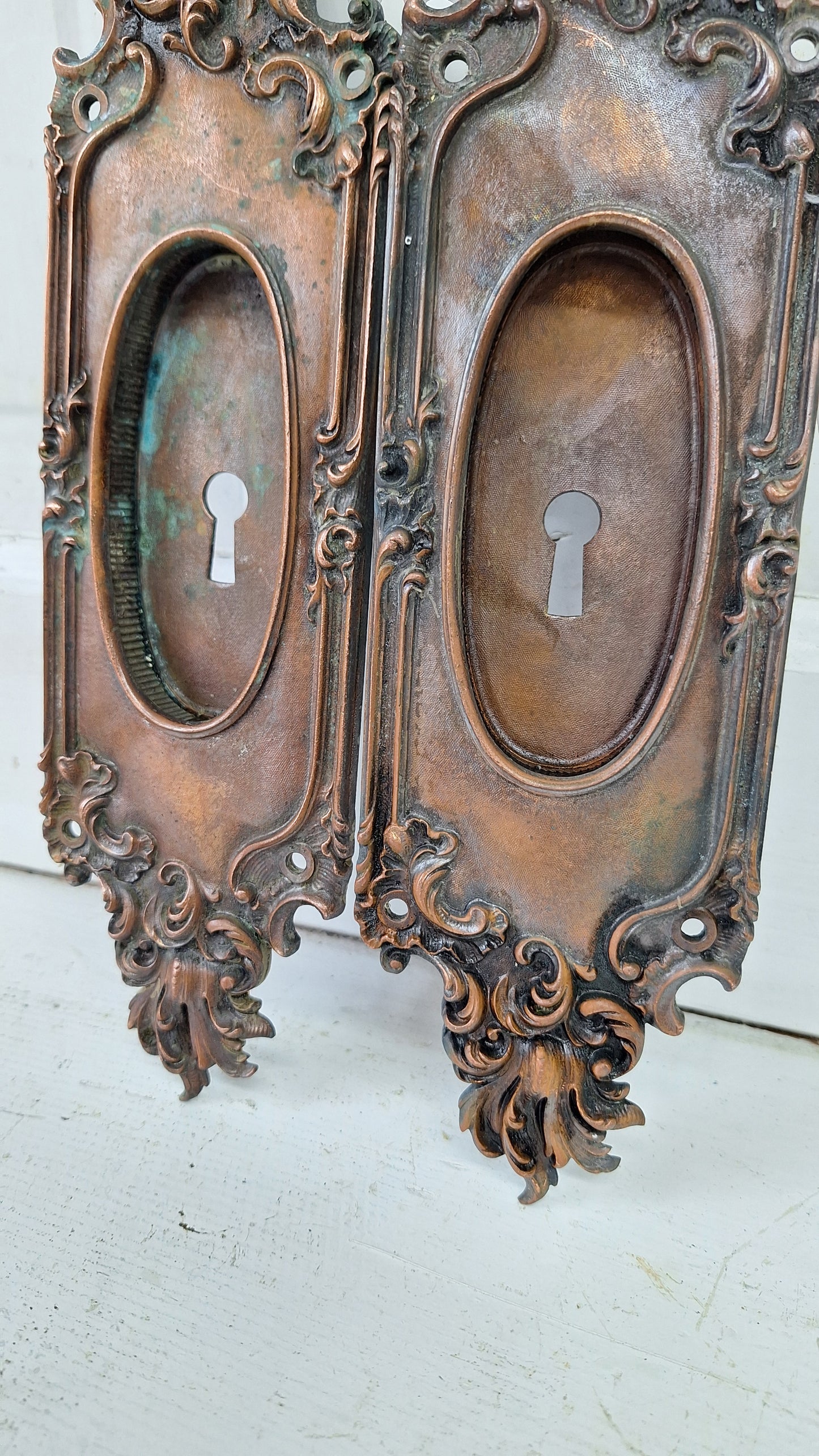 Large Ornate Pocket Door Pulls in Solid Bronze, Antique Fancy Recessed Door Handles, Pocket Door Hardware 040202