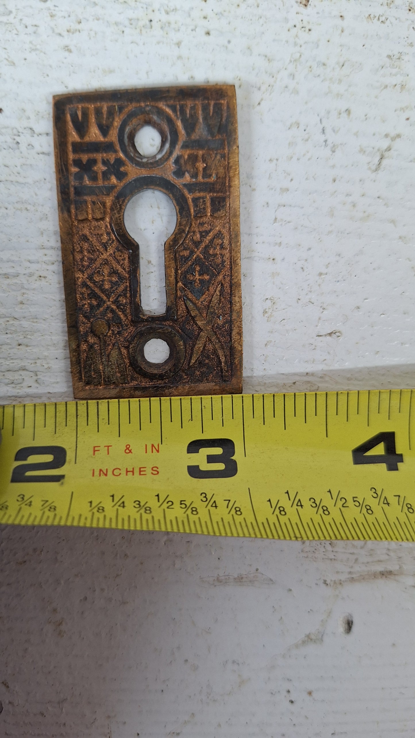Eastlake Style Antique Bronze "Broken Leaf" Keyhole Cover, Antique Victorian Era Door Key Hole Plate, Small Bronze Key Escutcheon 040203