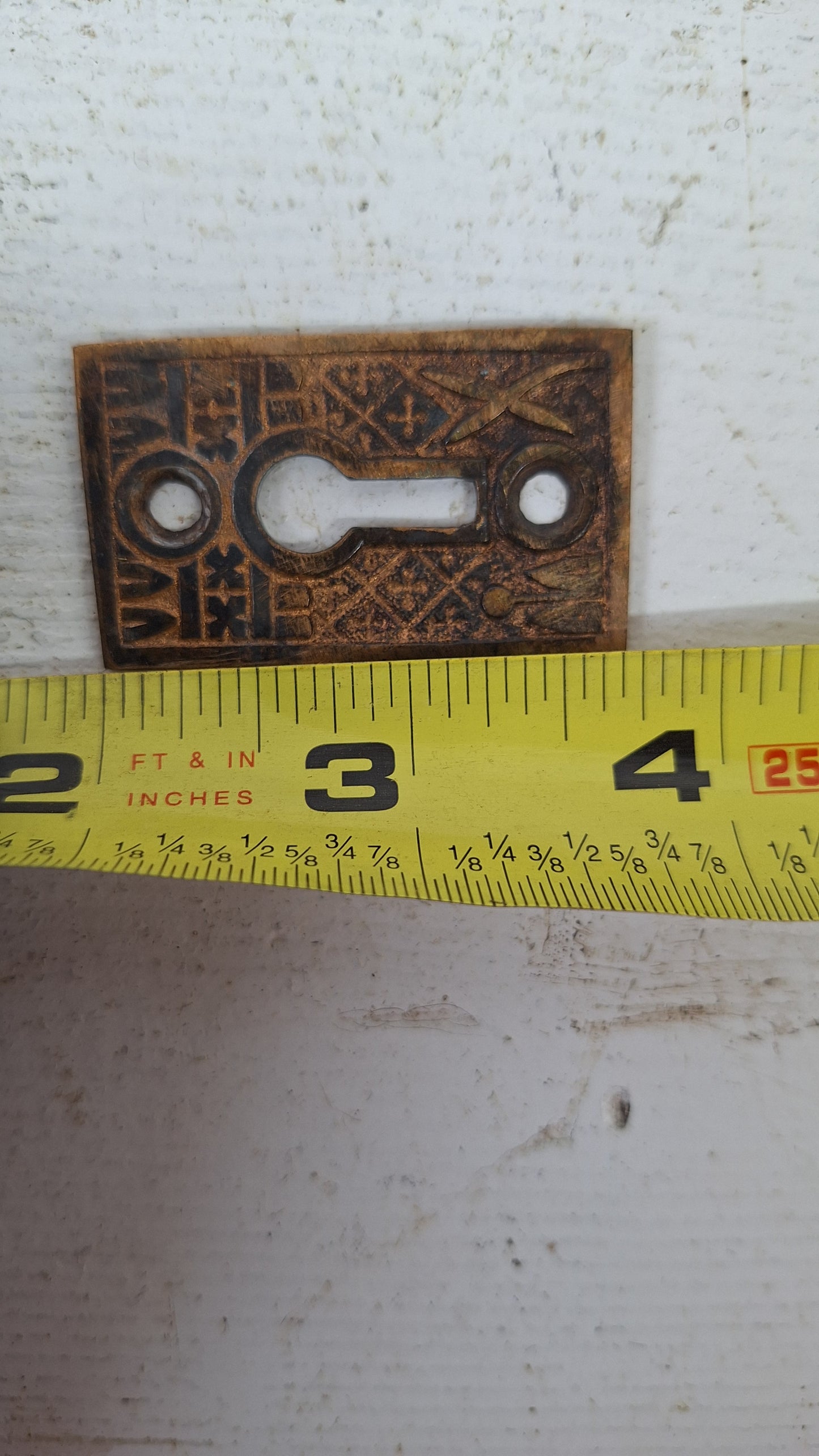 Eastlake Style Antique Bronze "Broken Leaf" Keyhole Cover, Antique Victorian Era Door Key Hole Plate, Small Bronze Key Escutcheon 040203