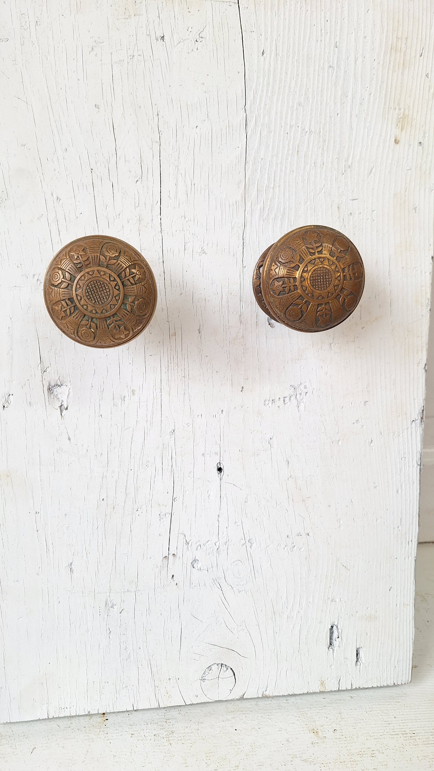Pair of Bronze Sunflower Door Knobs with Rosettes, Fancy Flower Design Bronze Door Knobs & Backplates, Victorian Era Knobs Collars 040205