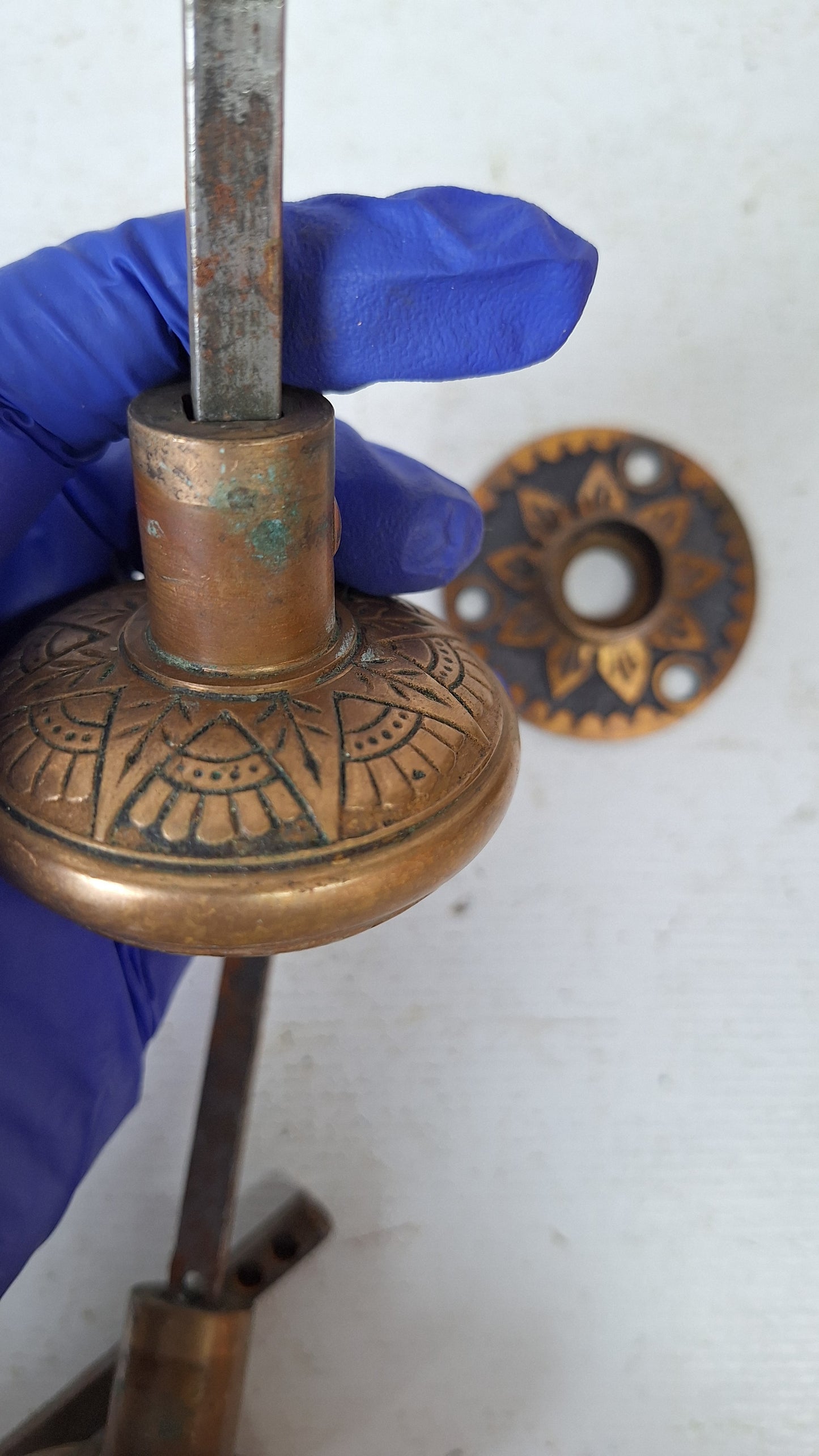 Pair of Bronze Sunflower Door Knobs with Rosettes, Fancy Flower Design Bronze Door Knobs & Backplates, Victorian Era Knobs Collars 040205