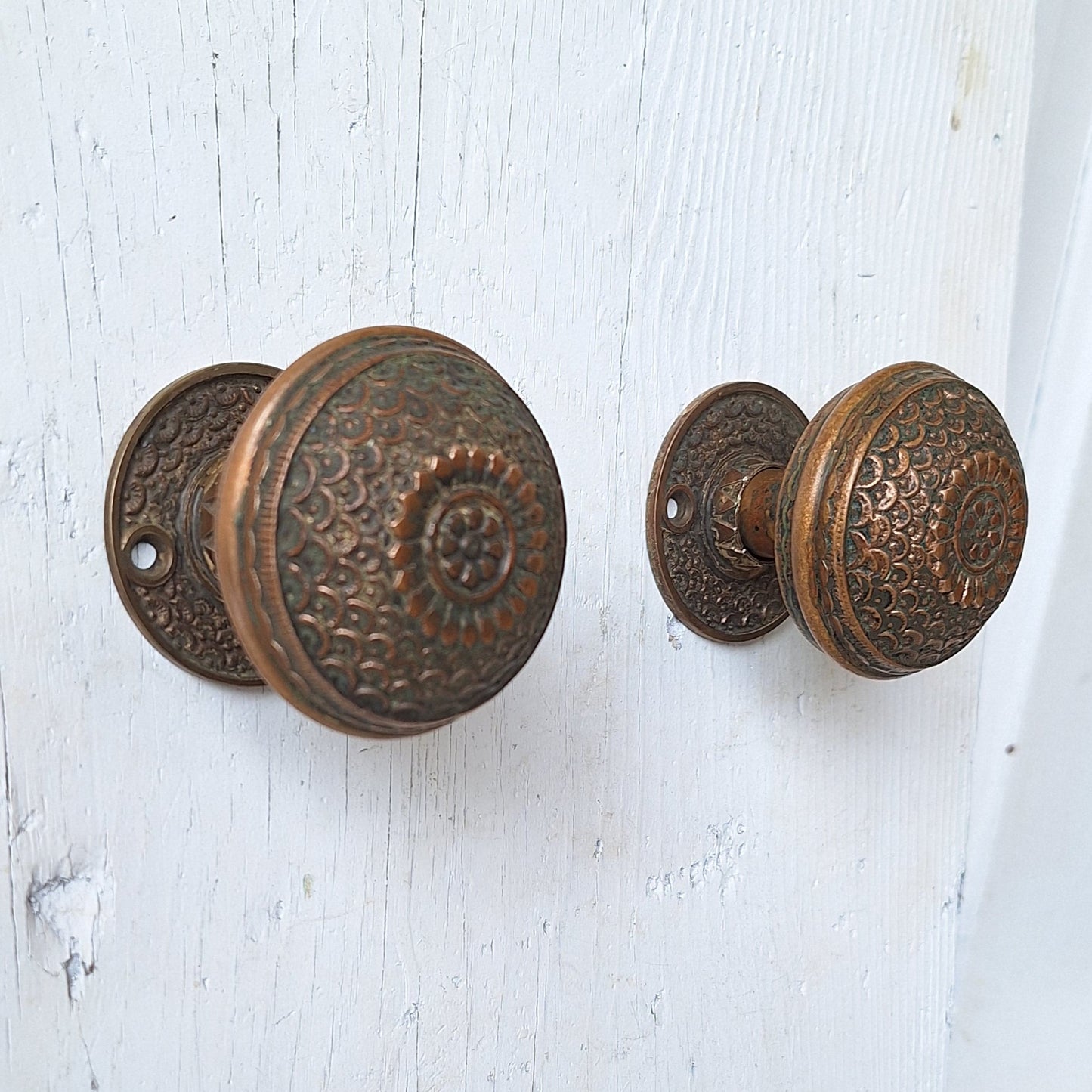 Penn Hardware Daisy Design Doorknobs and Rosetes, Solid Bronze Ornate Doorknobs with Fish Scale Pattern 040209