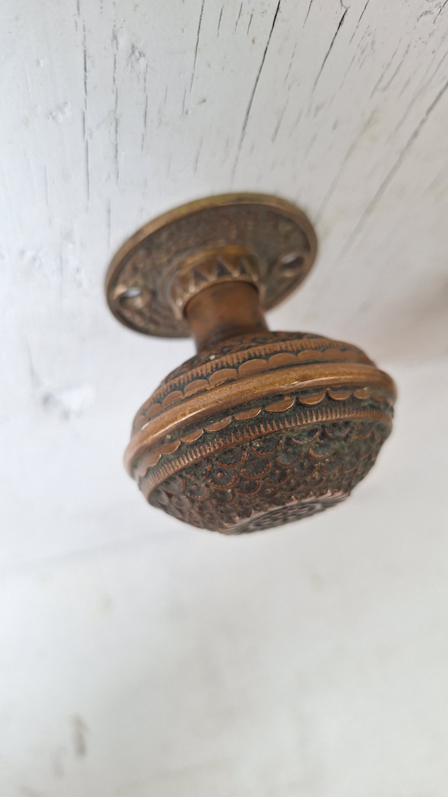Penn Hardware Daisy Design Doorknobs and Rosetes, Solid Bronze Ornate Doorknobs with Fish Scale Pattern 040209