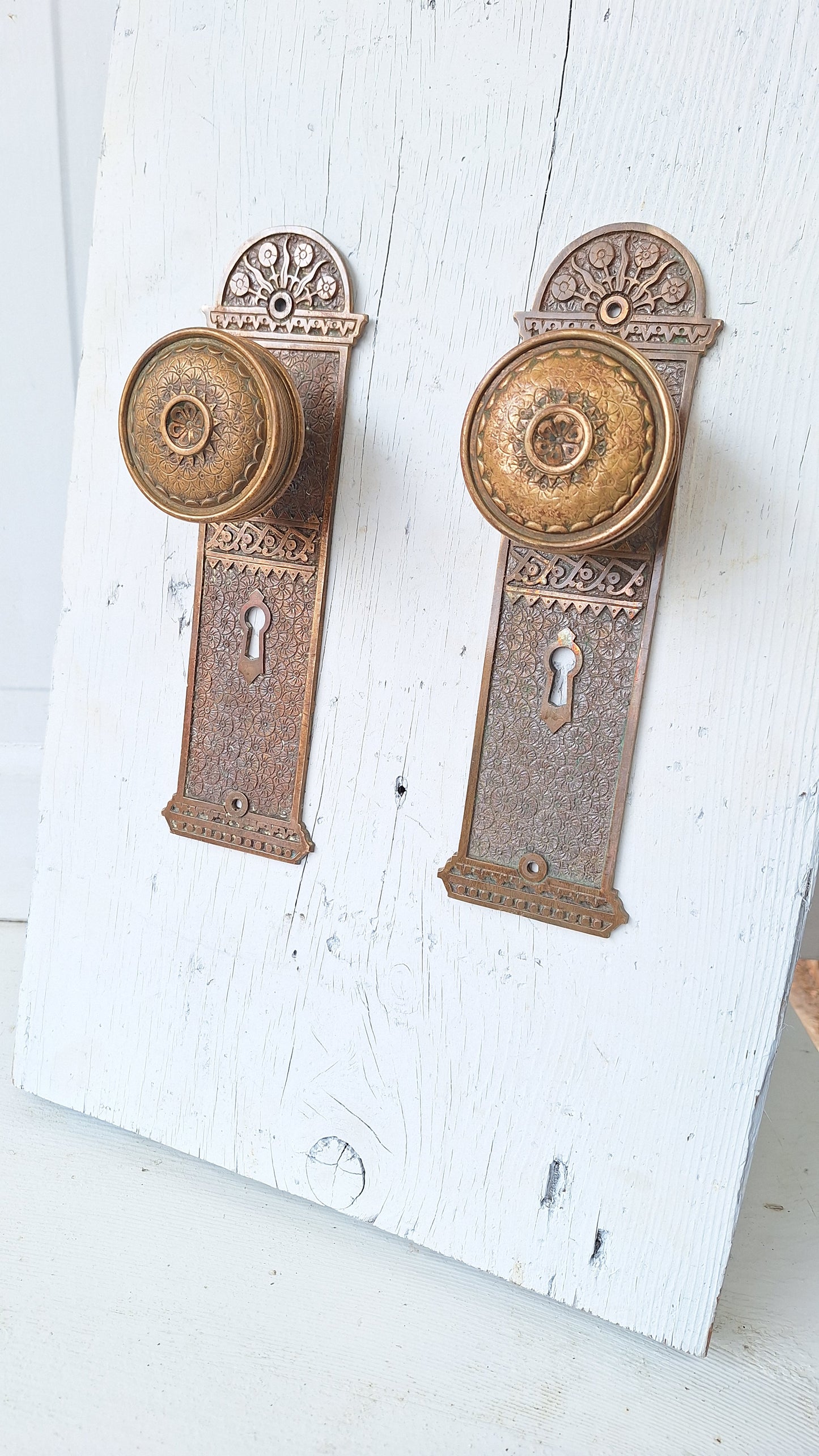 Ornate 'Brocade" Set Victorian Door Hardware by Corbin, Door Plates Ornate Hardware 040211