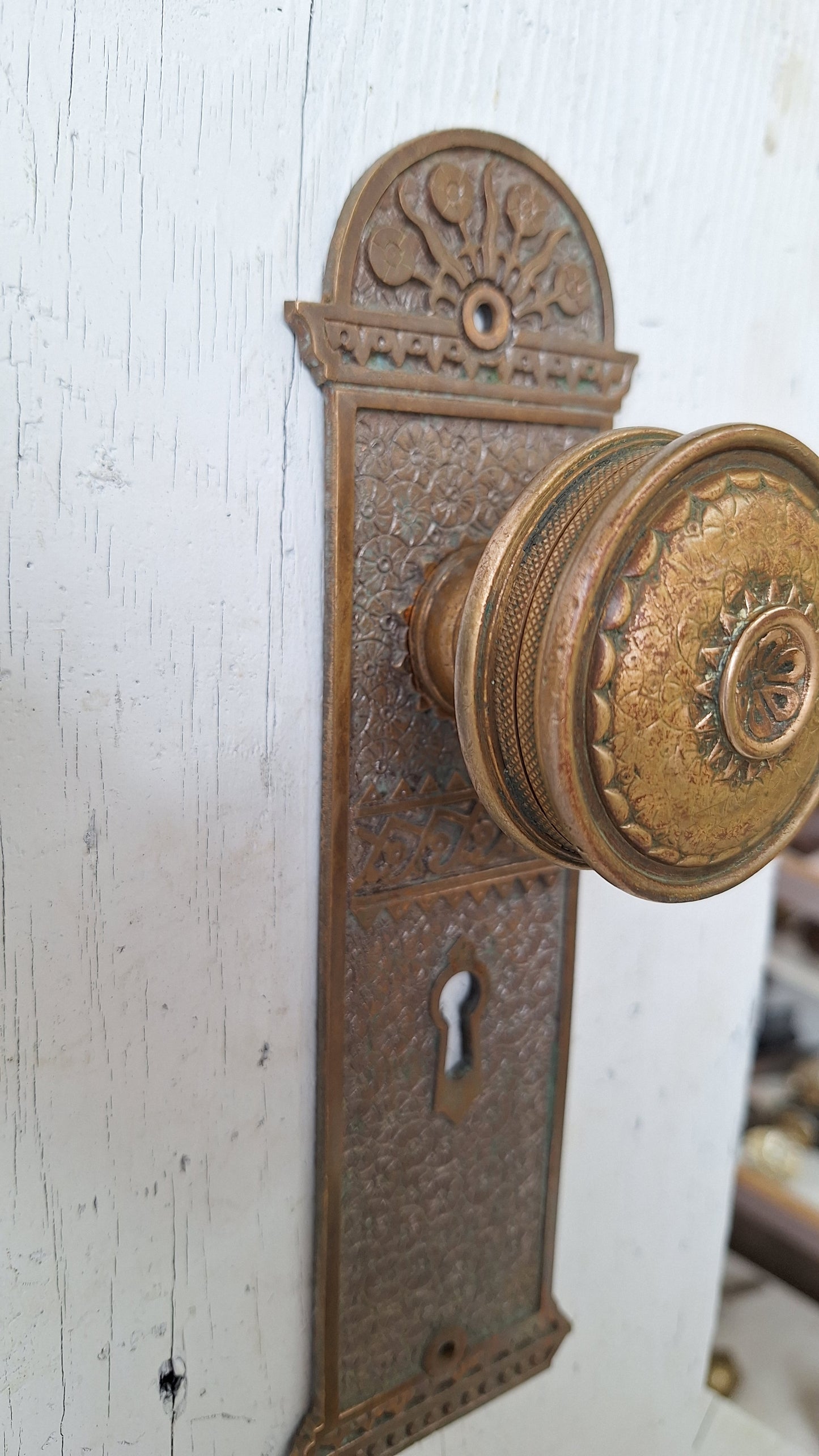 Ornate 'Brocade" Set Victorian Door Hardware by Corbin, Door Plates Ornate Hardware 040211