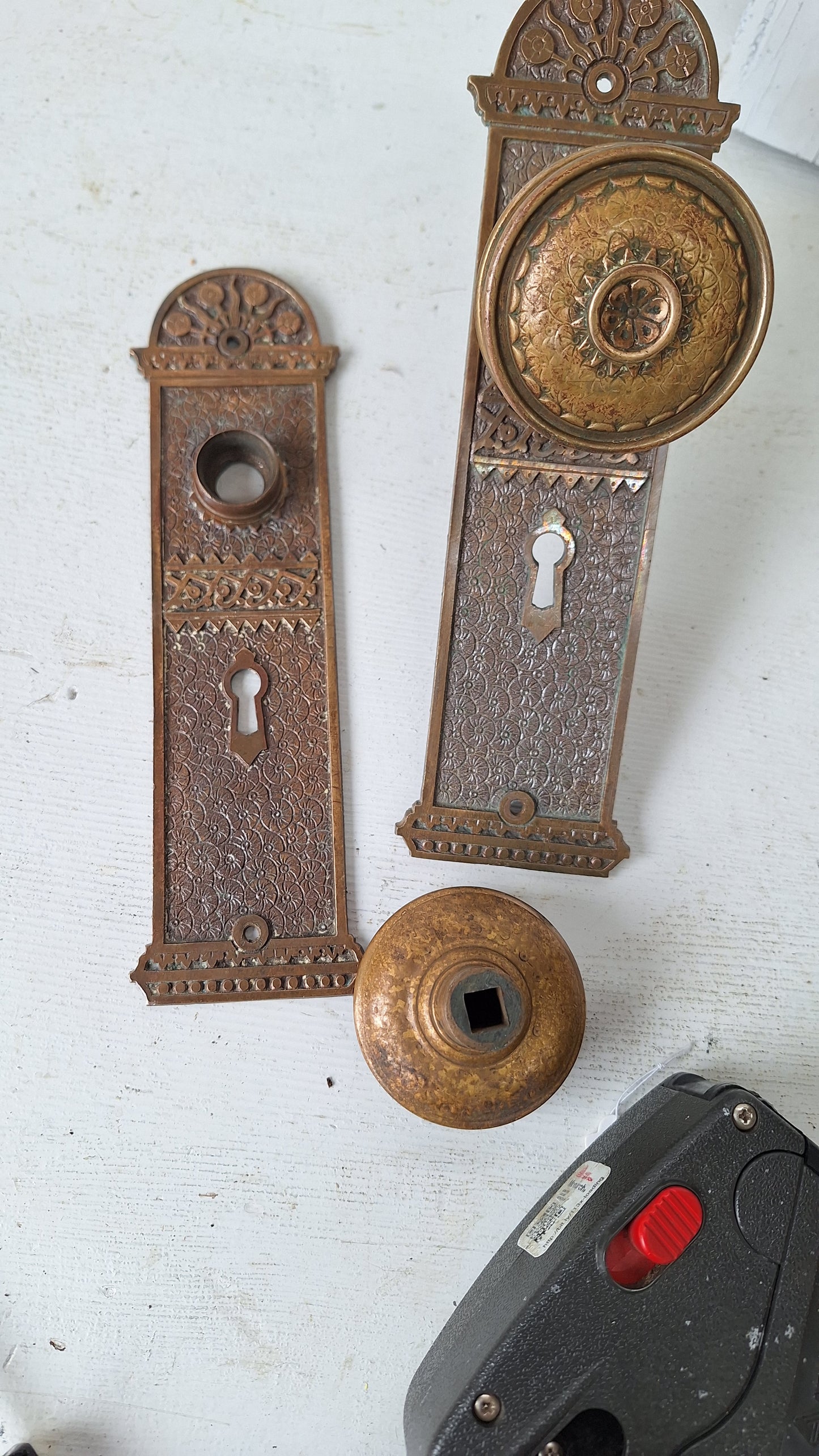 Ornate 'Brocade" Set Victorian Door Hardware by Corbin, Door Plates Ornate Hardware 040211