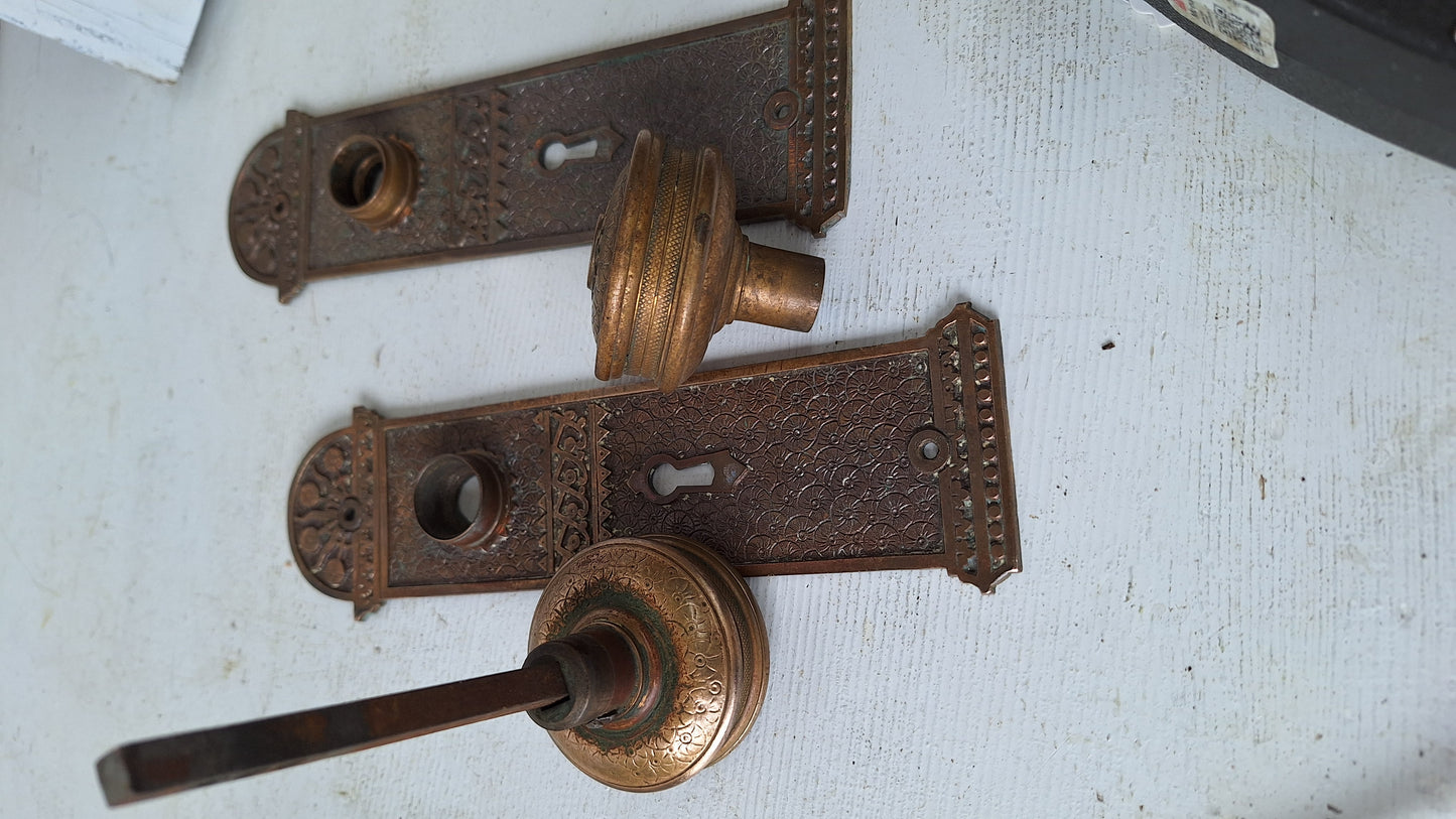 Ornate 'Brocade" Set Victorian Door Hardware by Corbin, Door Plates Ornate Hardware 040211