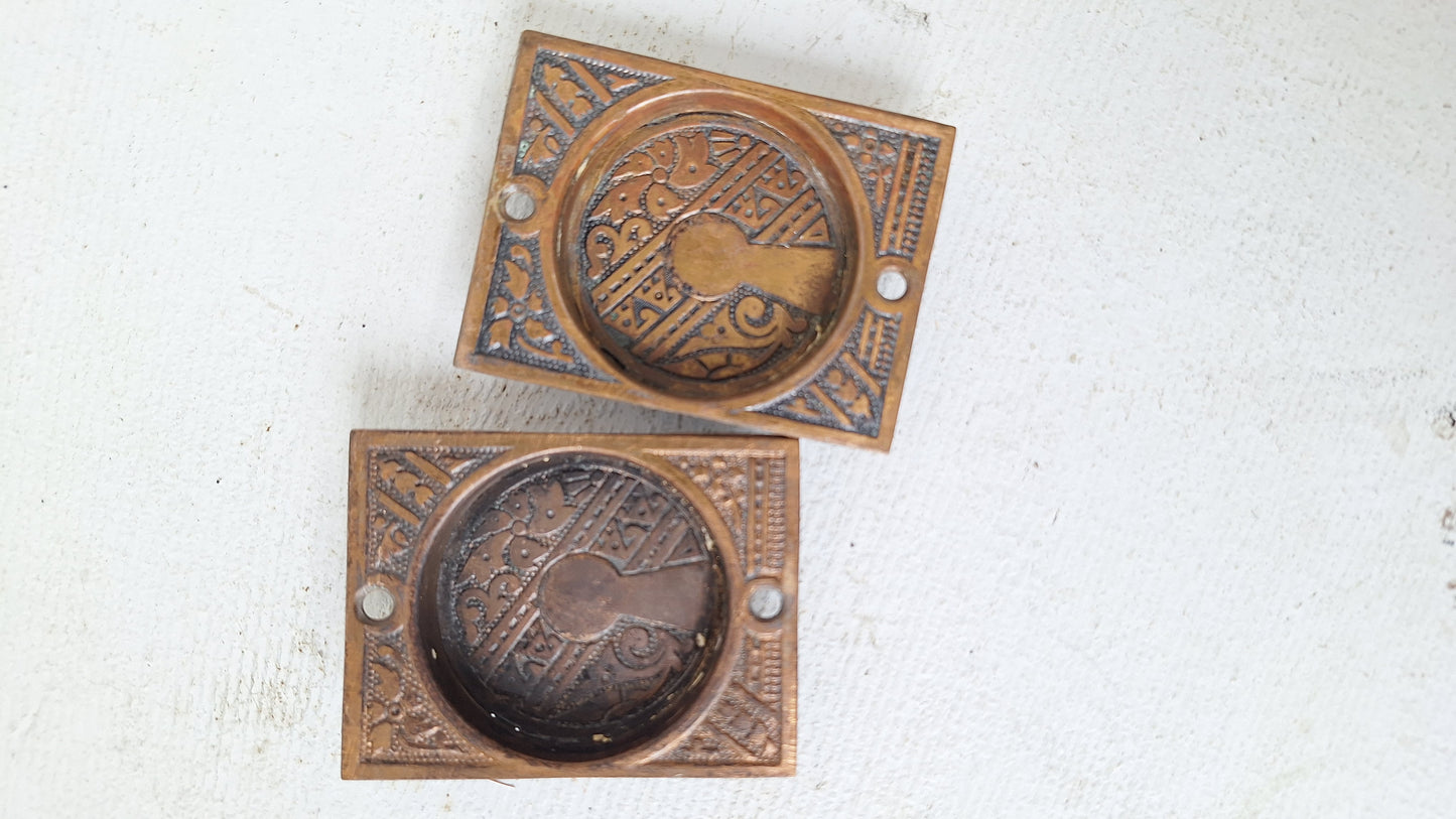 Pair of Eastlake Round Pocket Door Pulls, Antique Pulls, Eastlake Pocket Door Handle, Small Antique Victorian Door Pull 040212