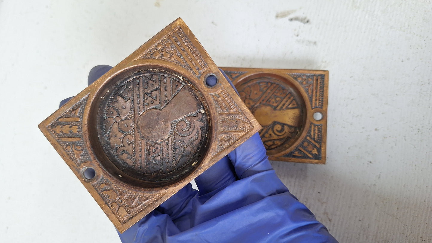 Pair of Eastlake Round Pocket Door Pulls, Antique Pulls, Eastlake Pocket Door Handle, Small Antique Victorian Door Pull 040212