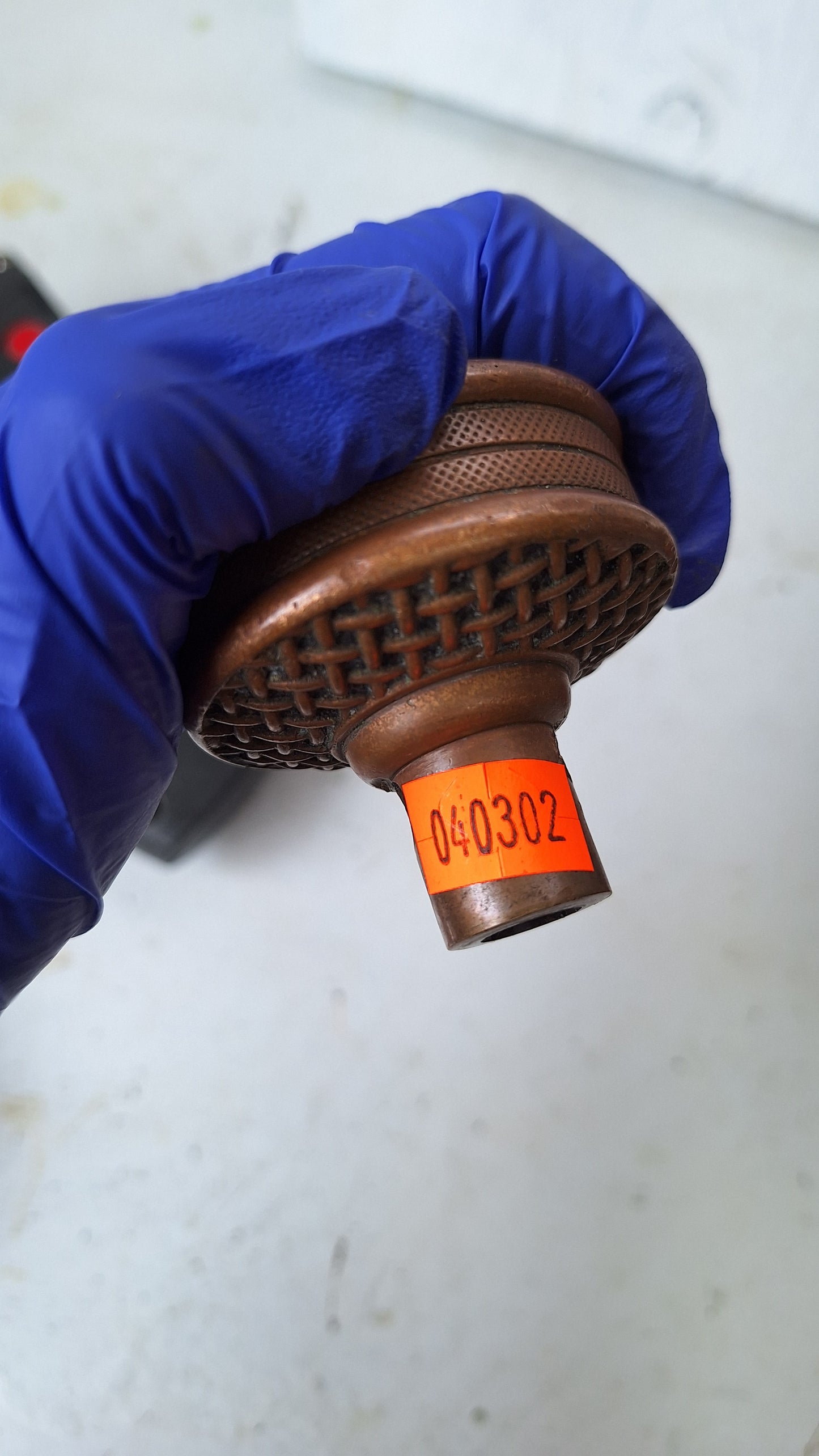 Woven Design Antique Doorknob by Russell & Erwin, Basket Weave Bronze Doorknob with Drum Style Edge, Victorian Door Knob Handle 040302