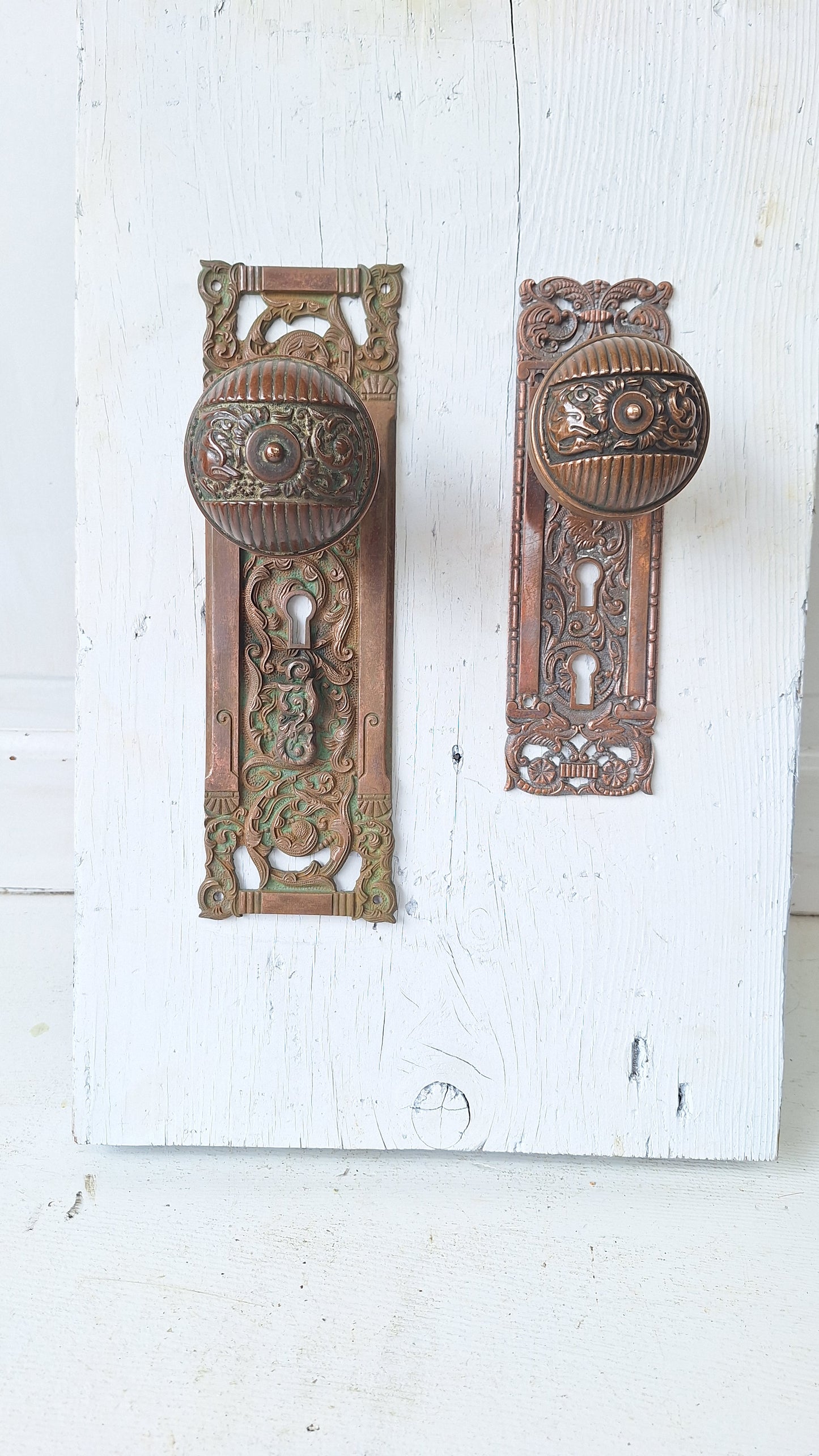 Antique Columbian Hardware Set, Reading Hardware Bronze Door Knob with Mythical Beast, Large Columbian Entry Door Set 040303