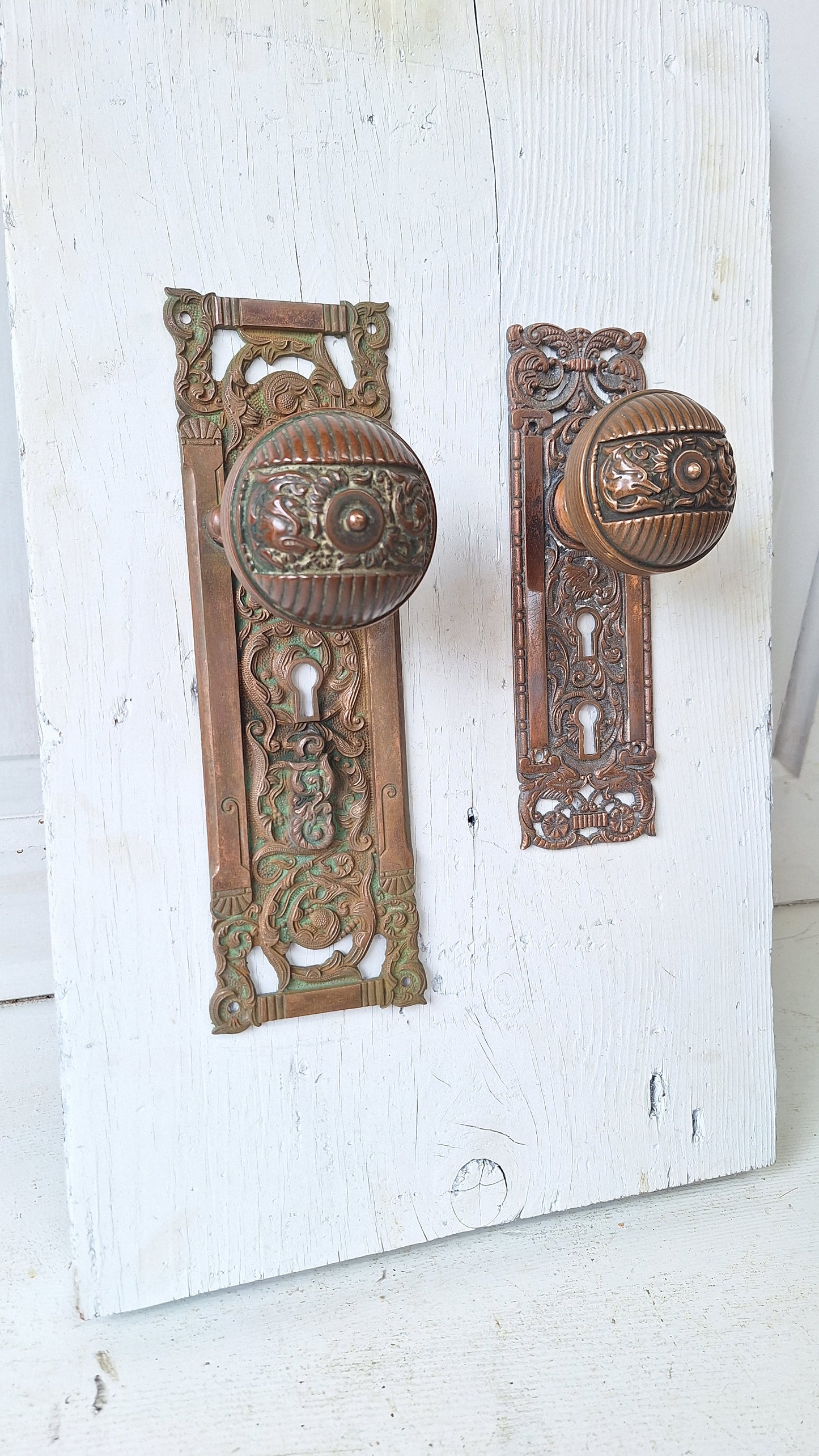 Antique Columbian Hardware Set, Reading Hardware Bronze Door Knob with Mythical Beast, Large Columbian Entry Door Set 040303