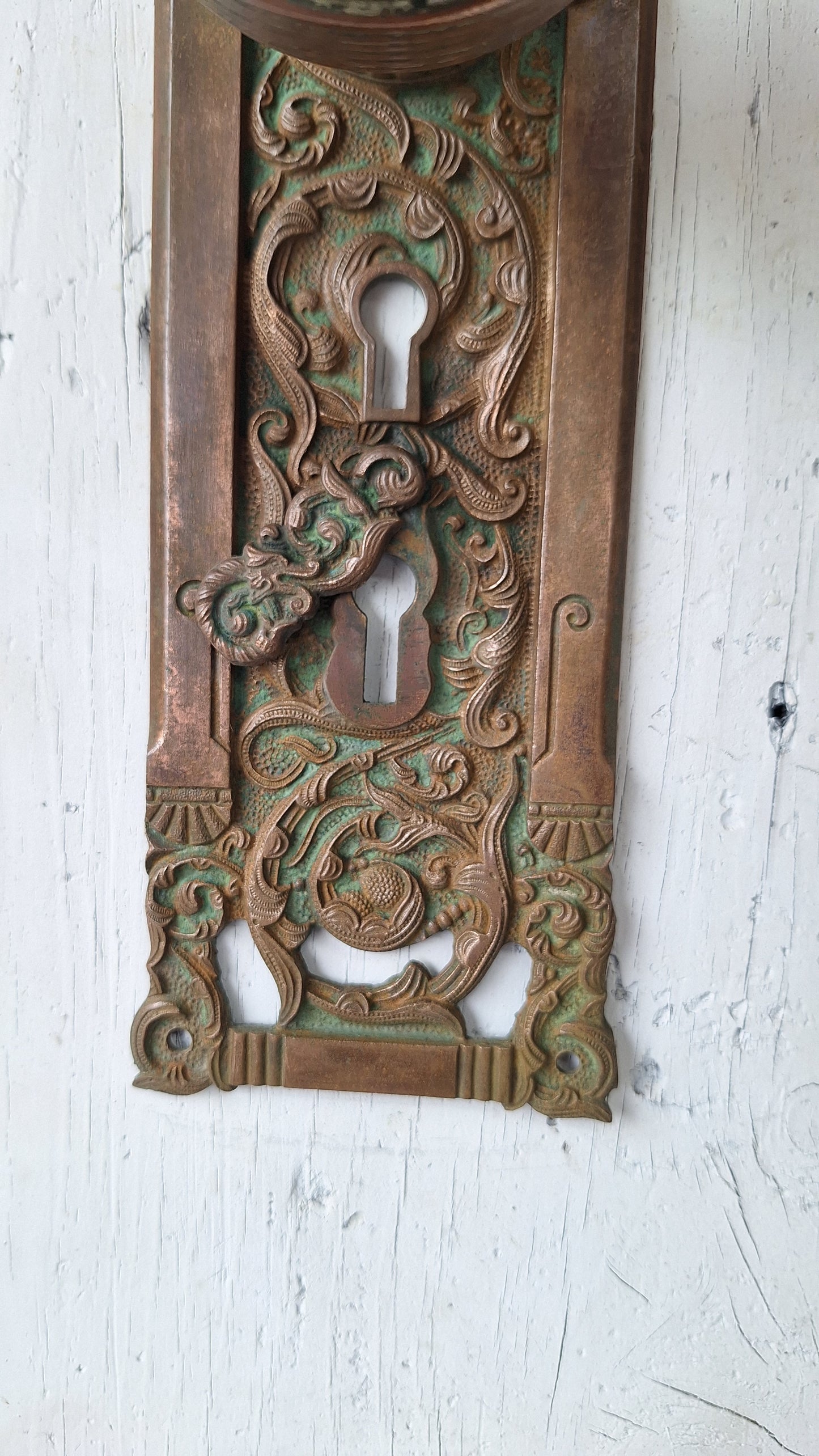 Antique Columbian Hardware Set, Reading Hardware Bronze Door Knob with Mythical Beast, Large Columbian Entry Door Set 040303