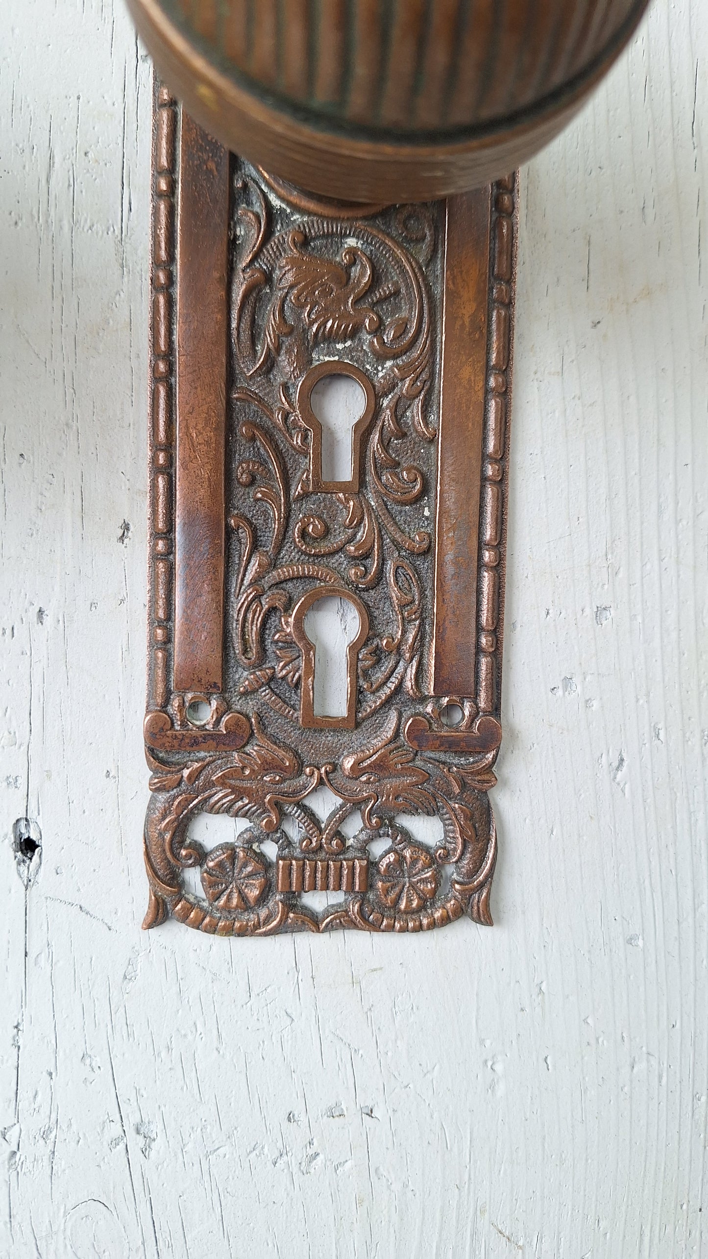 Antique Columbian Hardware Set, Reading Hardware Bronze Door Knob with Mythical Beast, Large Columbian Entry Door Set 040303