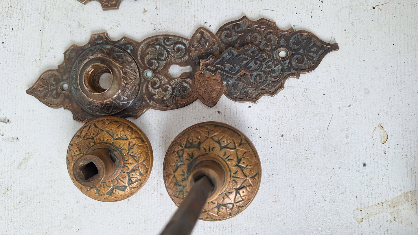 Ornate Bronze Entry Door Plate Set, Front Door Backplates and Keyhole Cover, Double Keyhole, Front Door Escutcheon and Rosette 040304