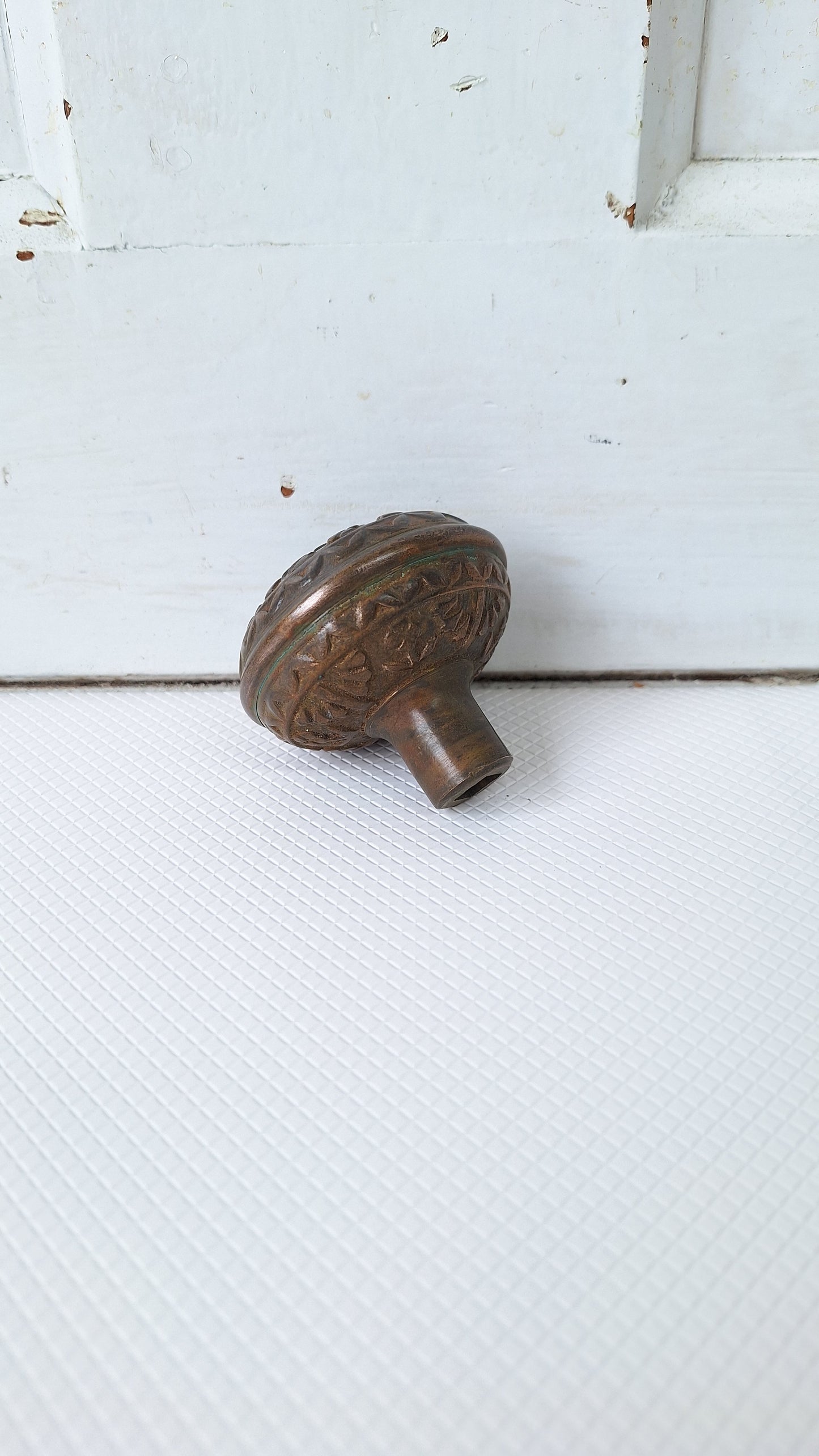 Goemetric Pattern Bronze Doorknob, Antique 1800s Bronze Door Knob, Eastlake Design Door Hardware 040502
