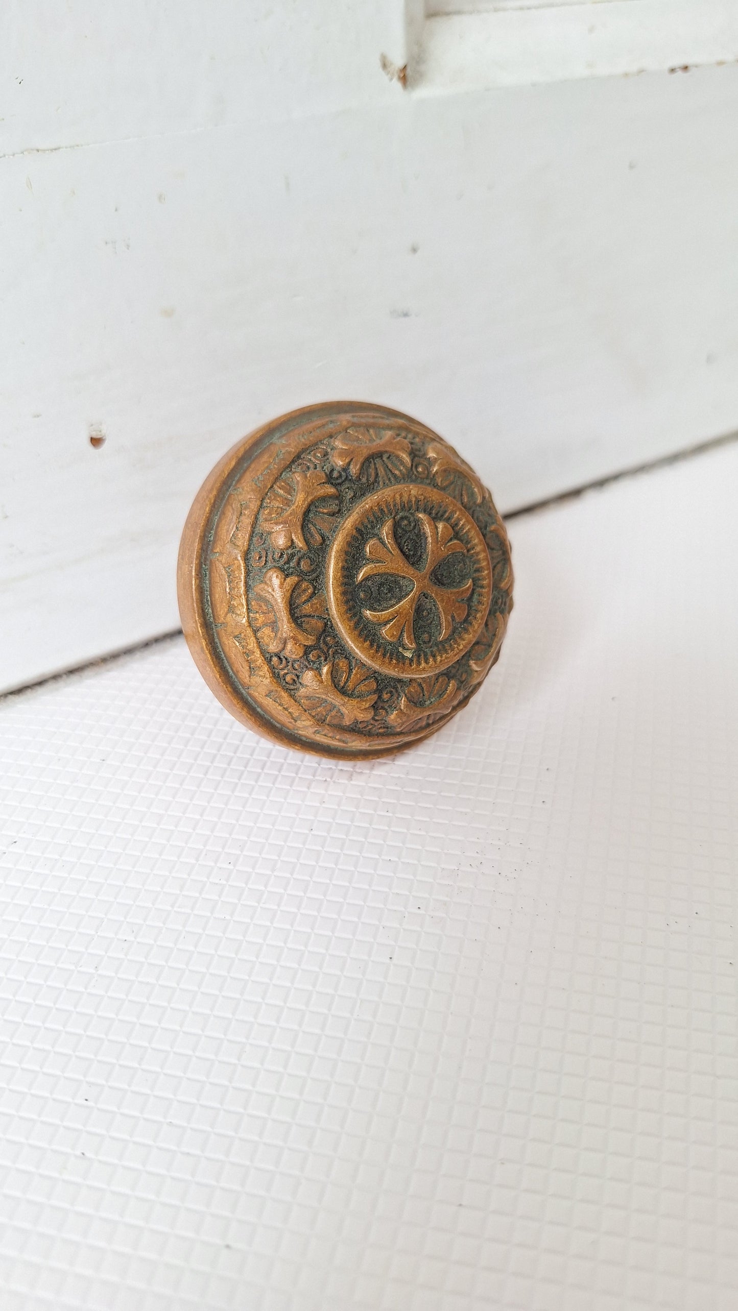 Cross Pattern Bronze Doorknob, Antique 1800s Bronze Door Knob, Eastlake Design Door Hardware 040508