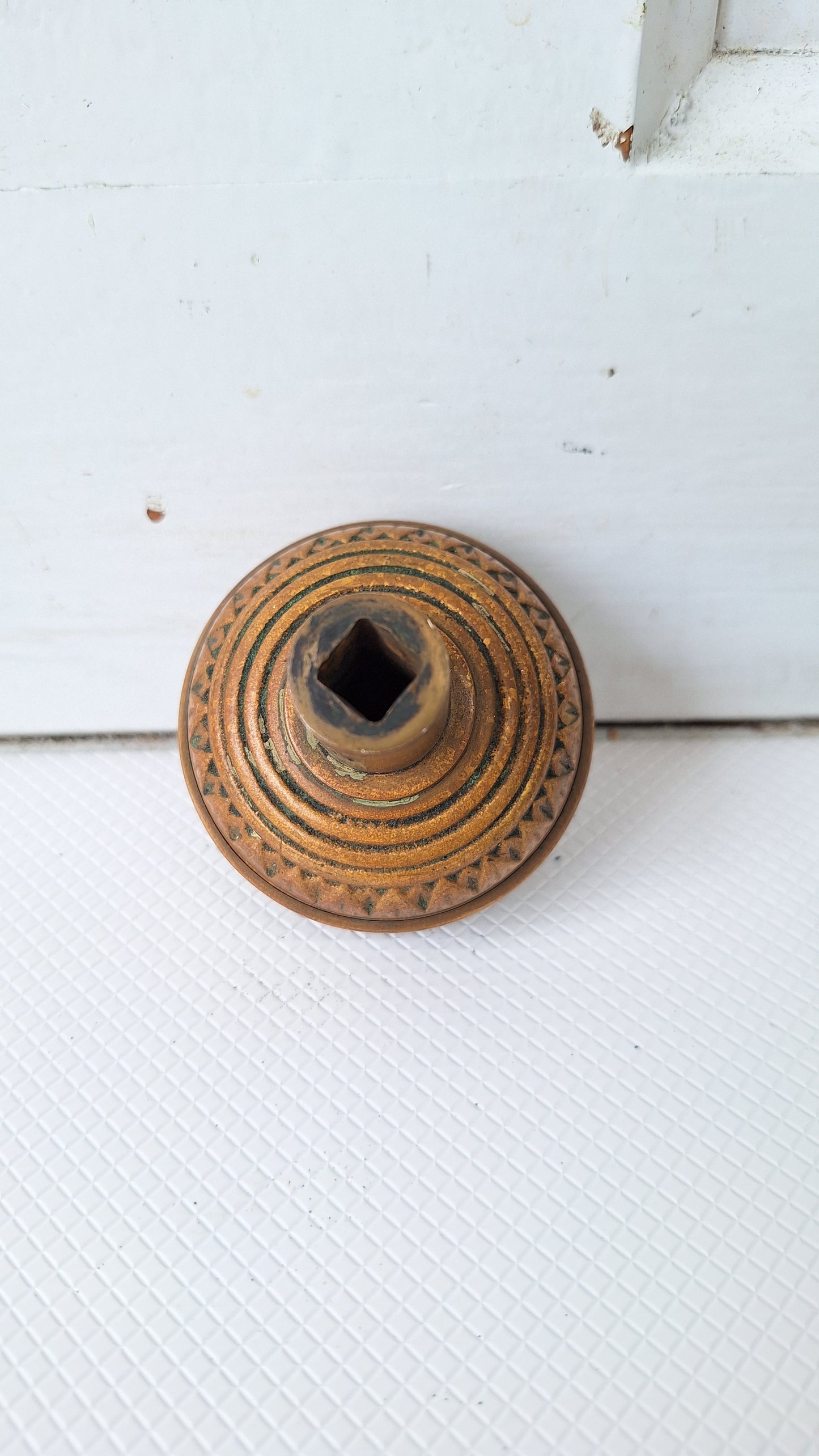 Cross Pattern Bronze Doorknob, Antique 1800s Bronze Door Knob, Eastlake Design Door Hardware 040508