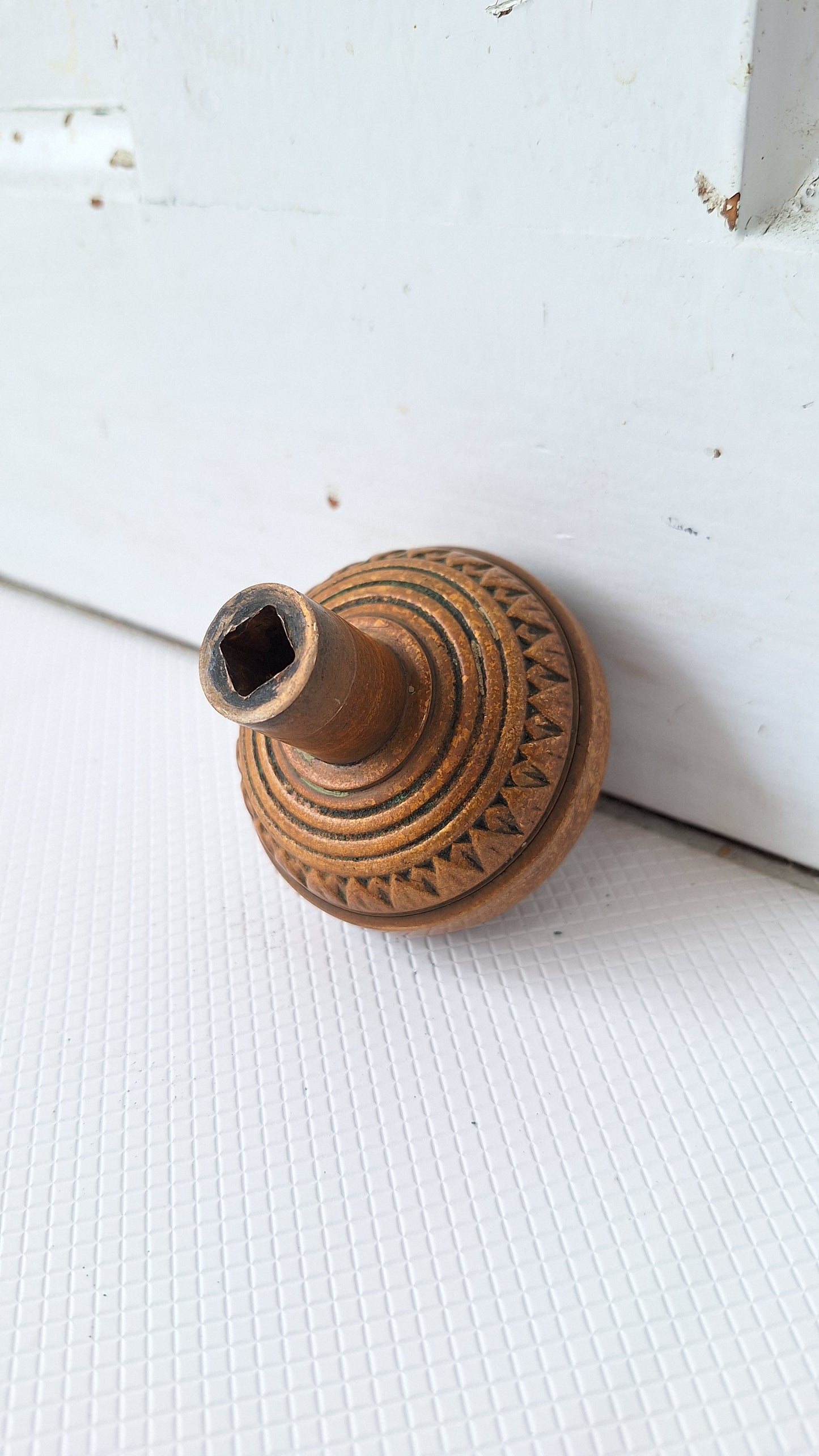 Cross Pattern Bronze Doorknob, Antique 1800s Bronze Door Knob, Eastlake Design Door Hardware 040508