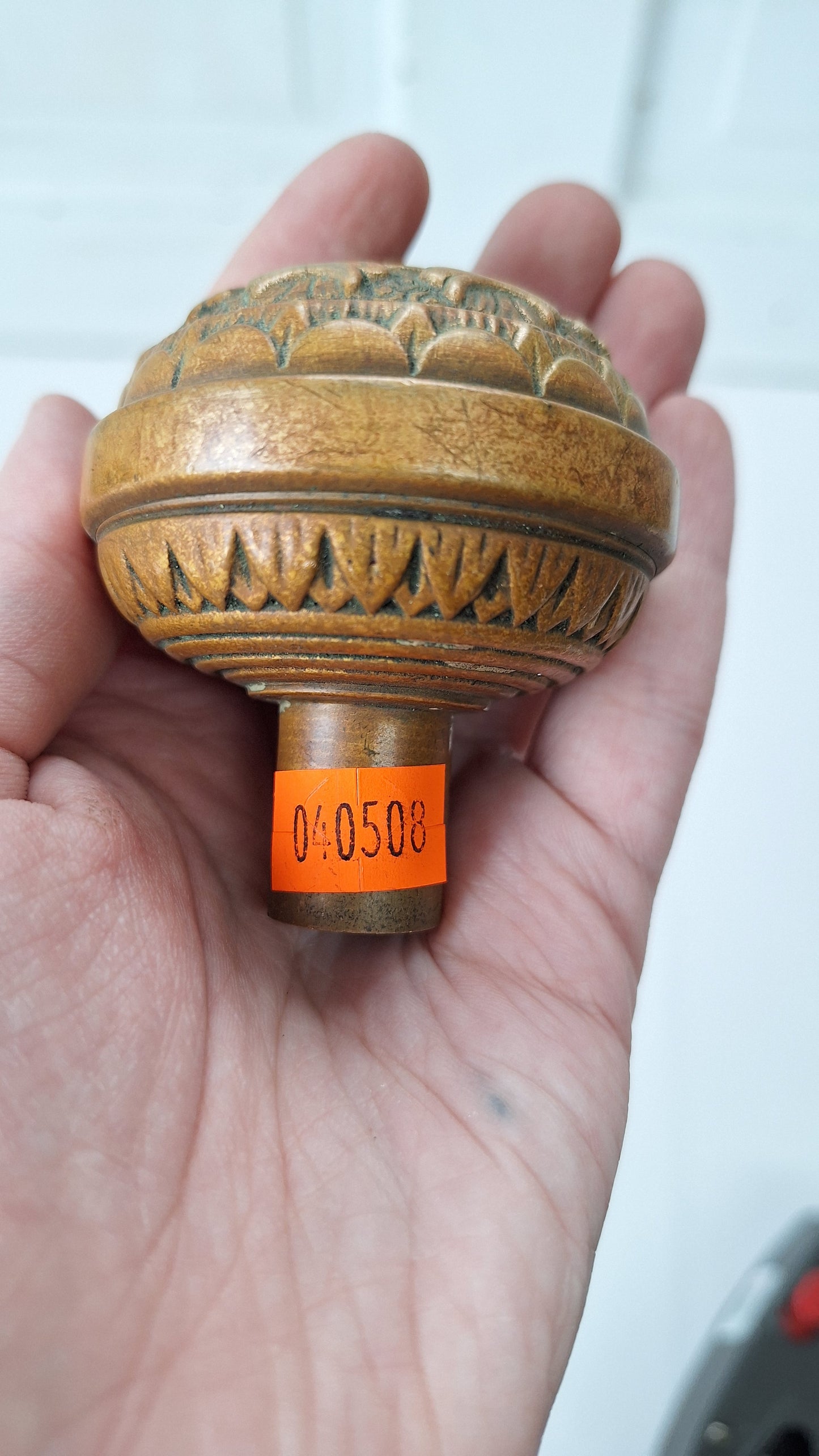Cross Pattern Bronze Doorknob, Antique 1800s Bronze Door Knob, Eastlake Design Door Hardware 040508