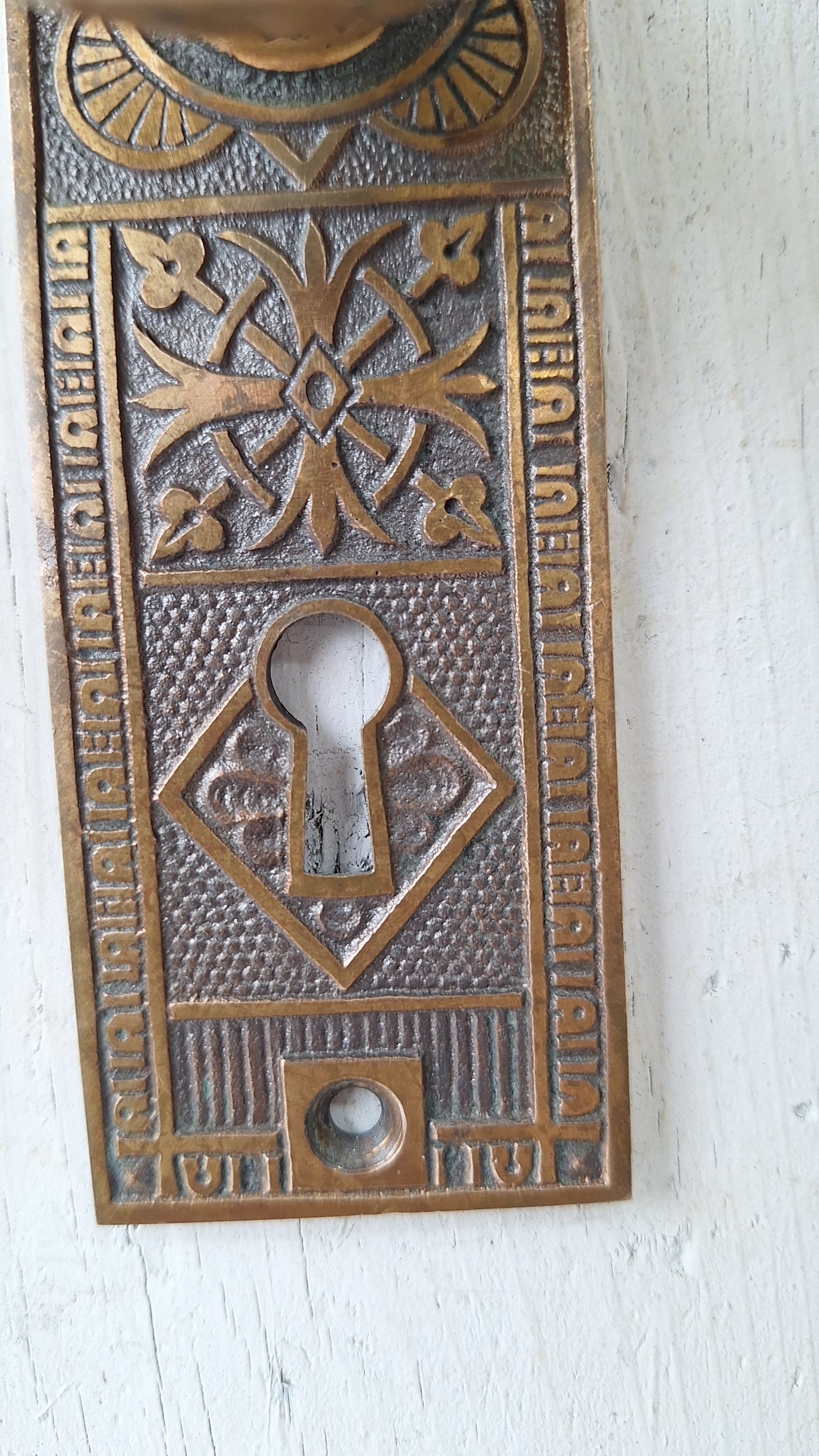 Floral Eastlake Pattern Door Hardware Set, Antique Bronze Design Back Plate and Doorknob Set, Antique Door Hardware 040510
