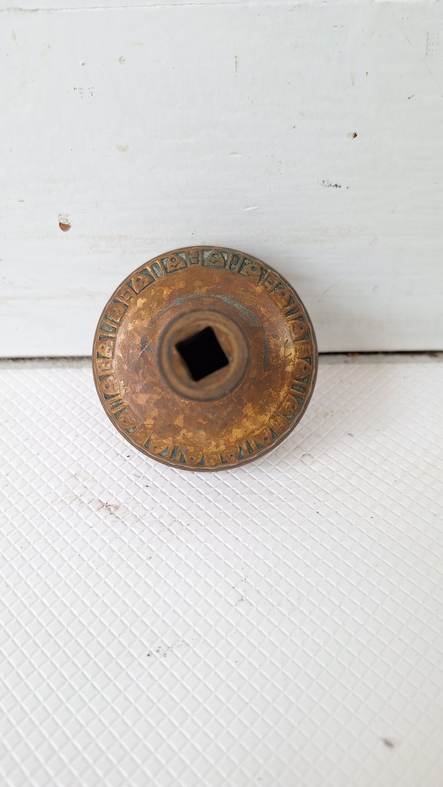 Two Bronze Eastlake Doorknobs with Geometric Pattern, Antique Hardware 040513