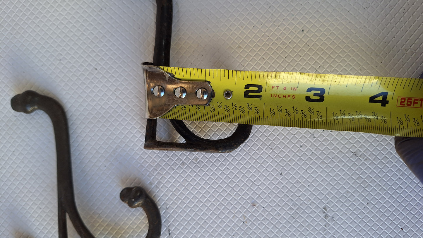 3 Antique Iron Acorn Hooks, Antique Cast Iron Coat Hooks, Vintage Two Prong Closet Hooks 040703