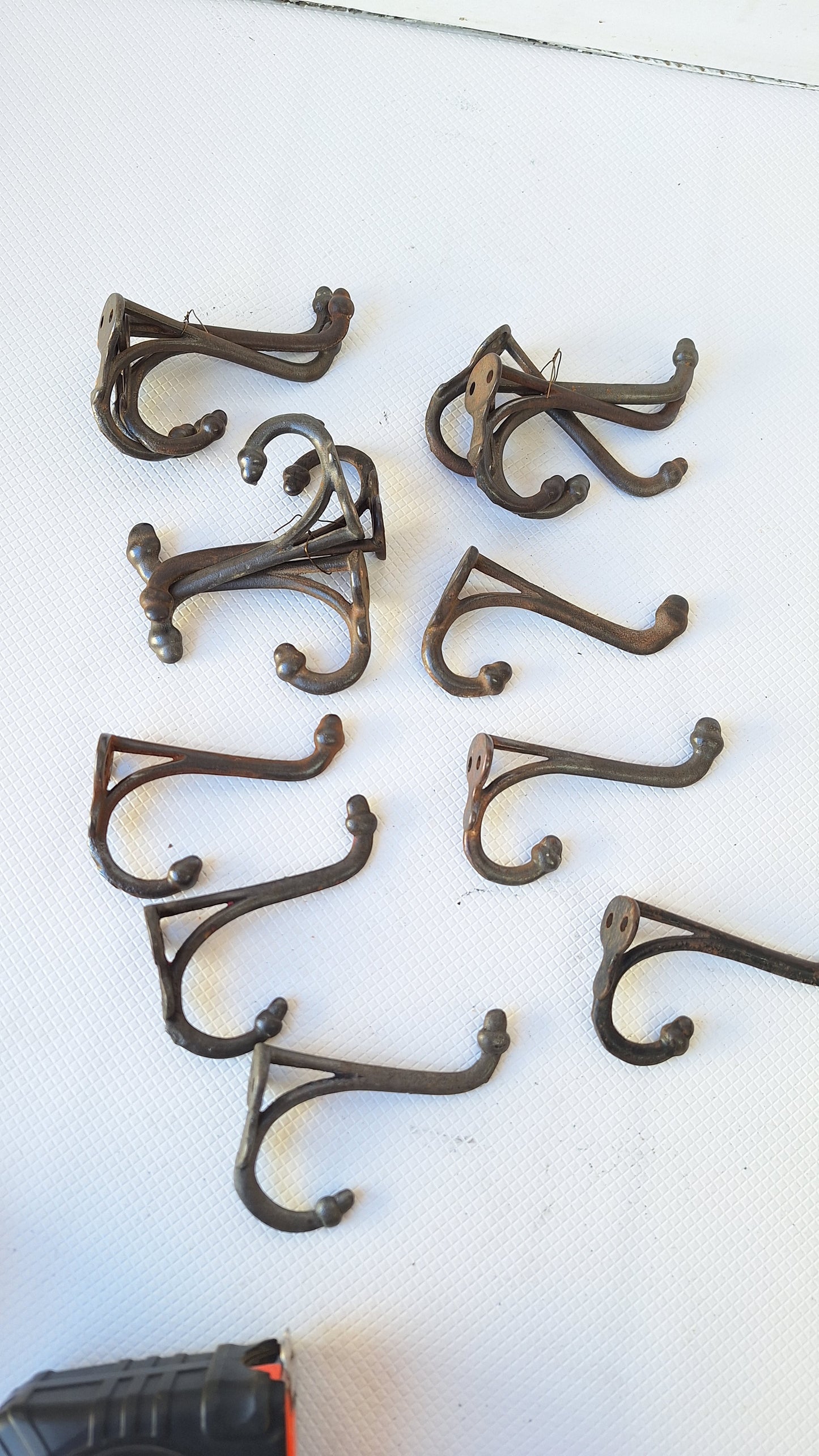 3 Antique Iron Acorn Hooks, Antique Cast Iron Coat Hooks, Vintage Two Prong Closet Hooks 040703