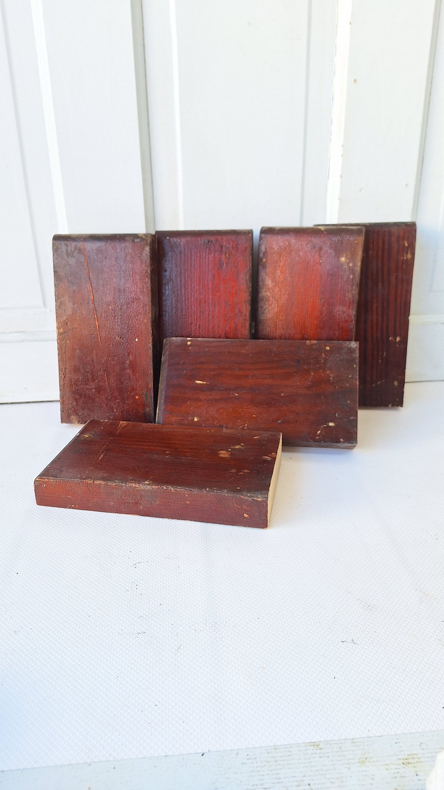 six Matching Antique Plinth Blocks, Base Trim Corner Blocks #040704