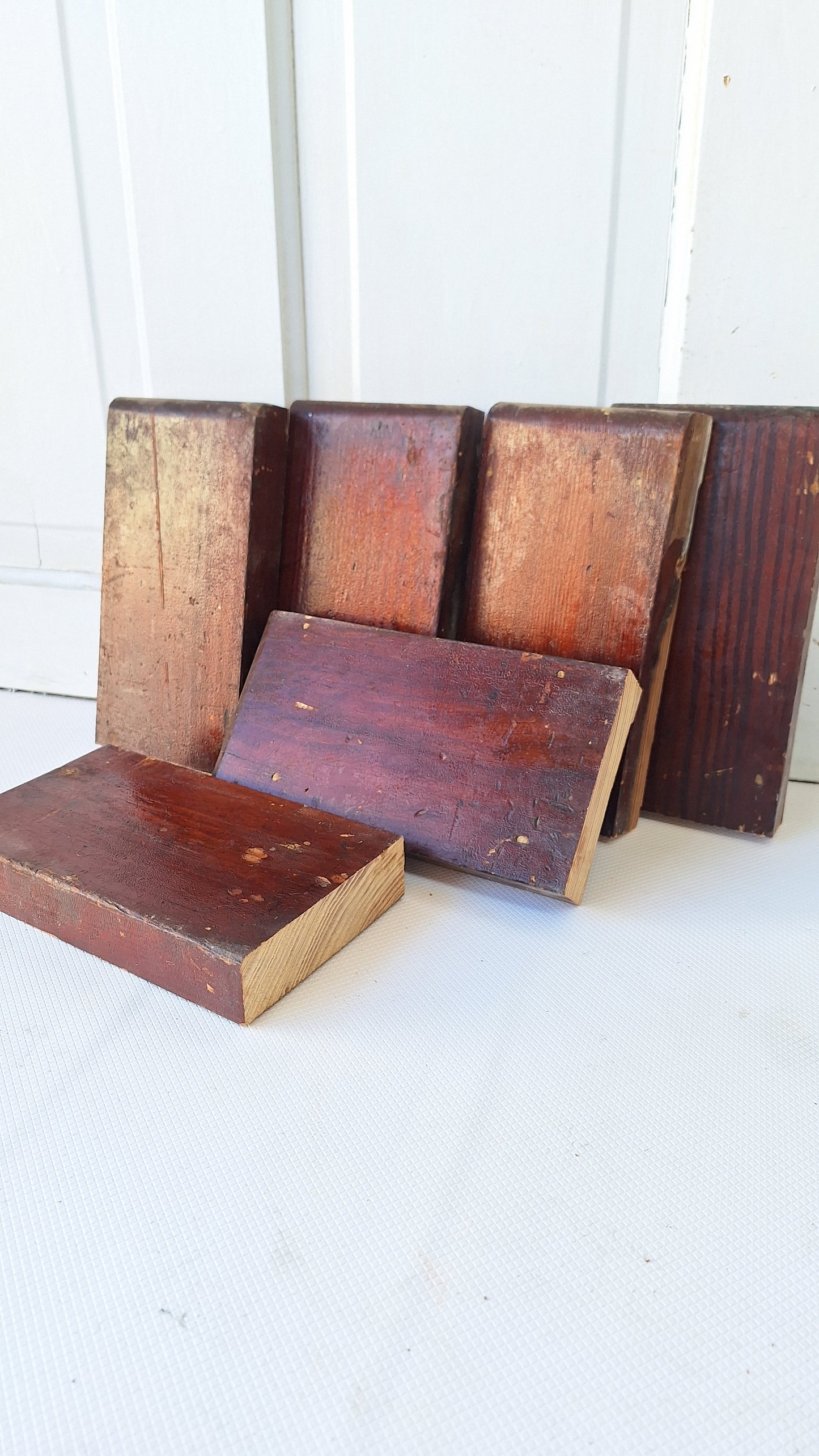 six Matching Antique Plinth Blocks, Base Trim Corner Blocks #040704