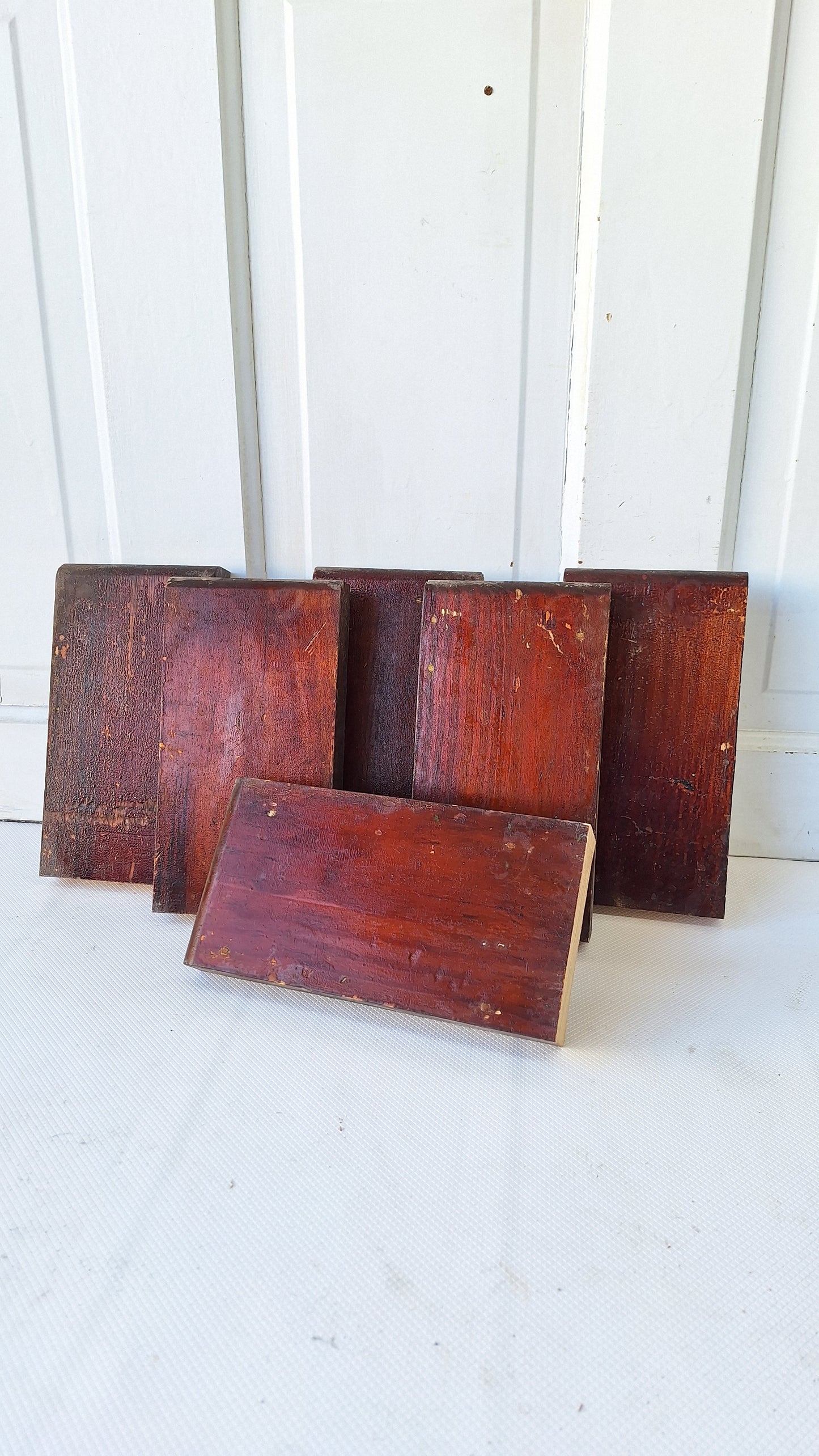 Six Matching Antique Plinth Blocks, Base Trim Corner Blocks #040705