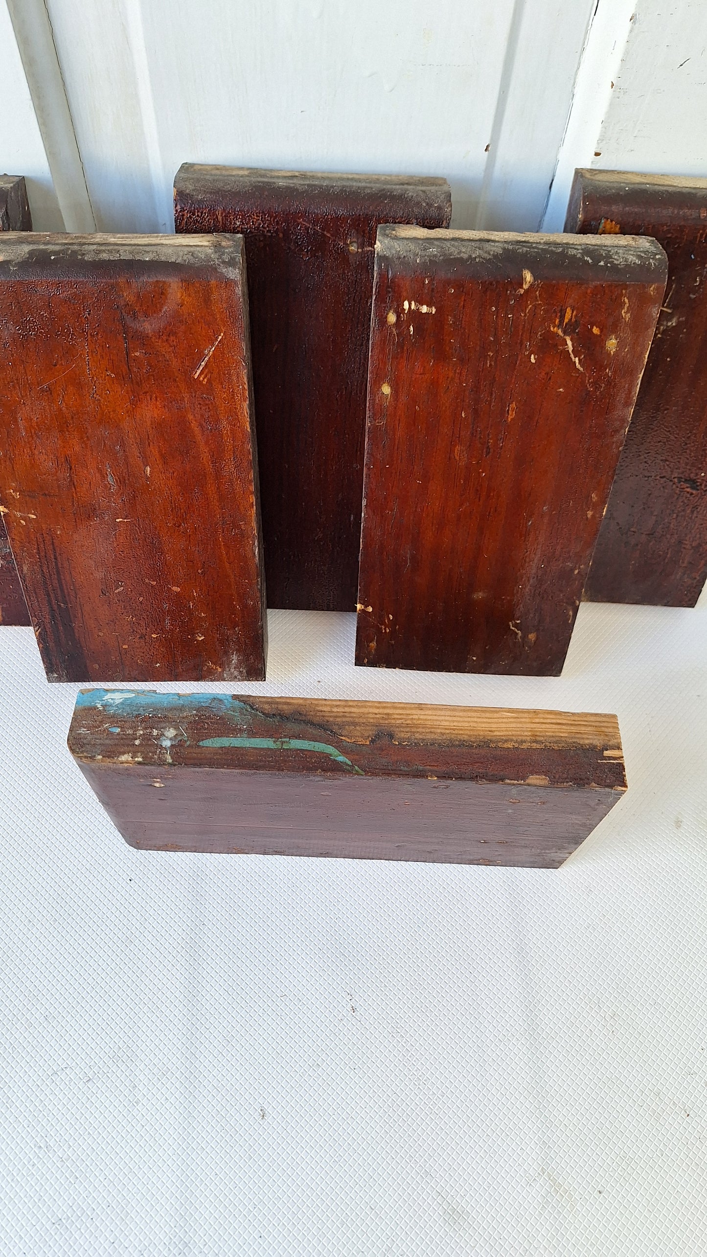 Six Matching Antique Plinth Blocks, Base Trim Corner Blocks #040705