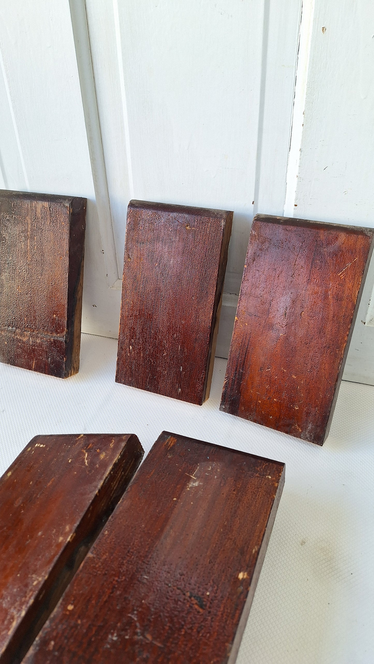 Six Matching Antique Plinth Blocks, Base Trim Corner Blocks #040705