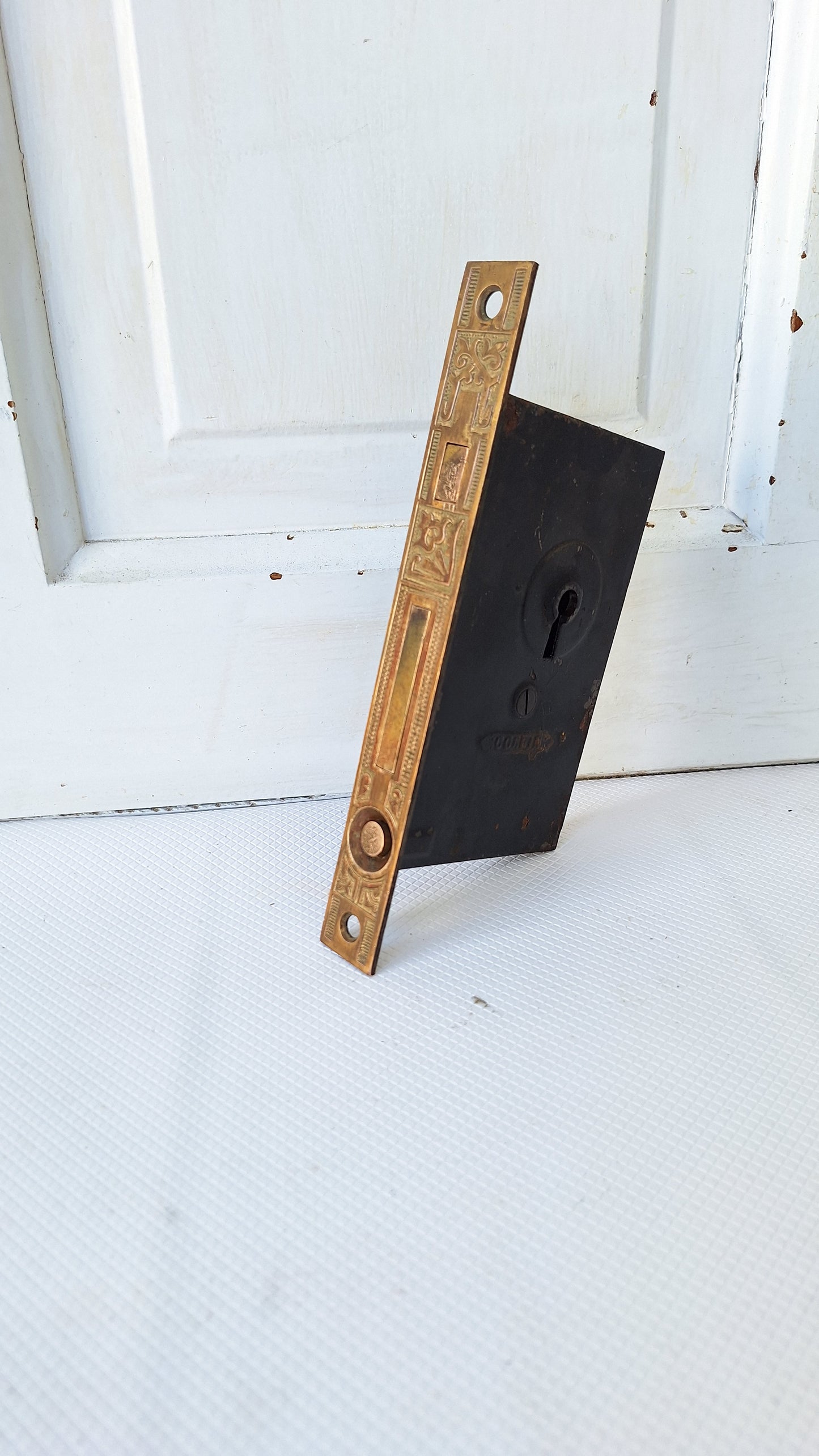 Single Antique Pocket Door Mortise Lock, Sliding or Recessed Door Lock Set, Architecture Salvage Hardware 040707
