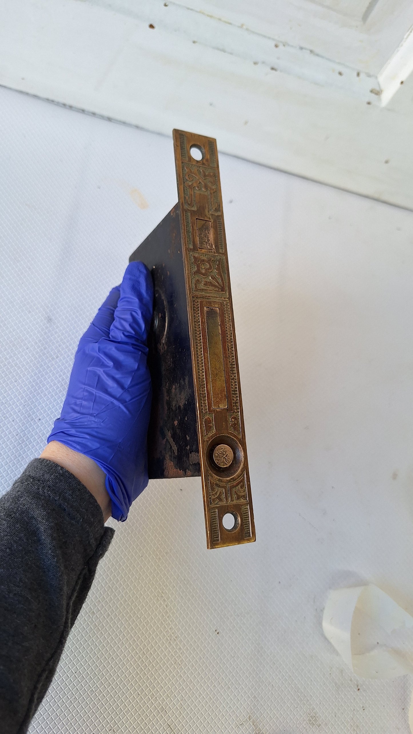 Single Antique Pocket Door Mortise Lock, Sliding or Recessed Door Lock Set, Architecture Salvage Hardware 040707