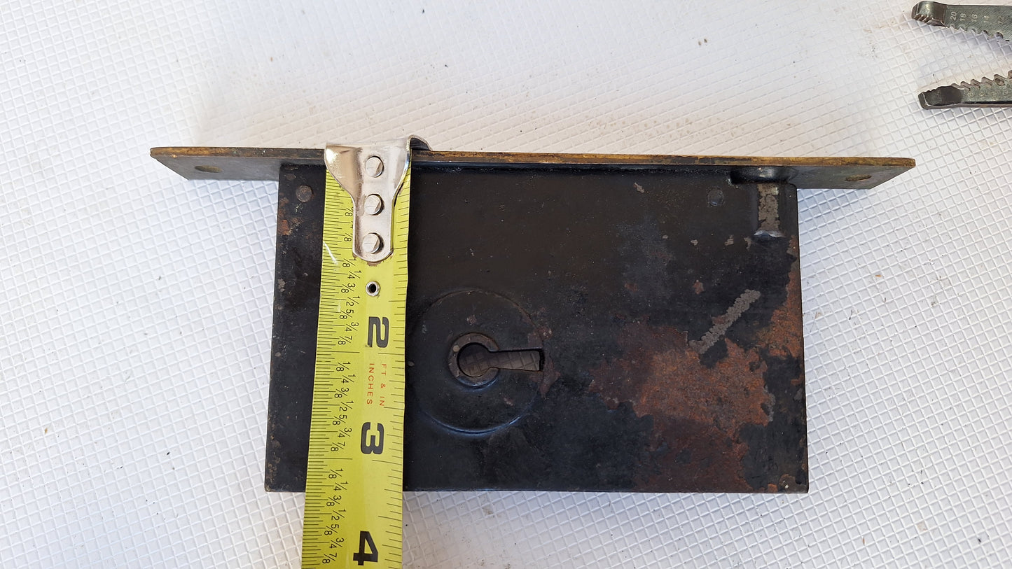 Single Antique Pocket Door Mortise Lock, Sliding or Recessed Door Lock Set, Architecture Salvage Hardware 040707