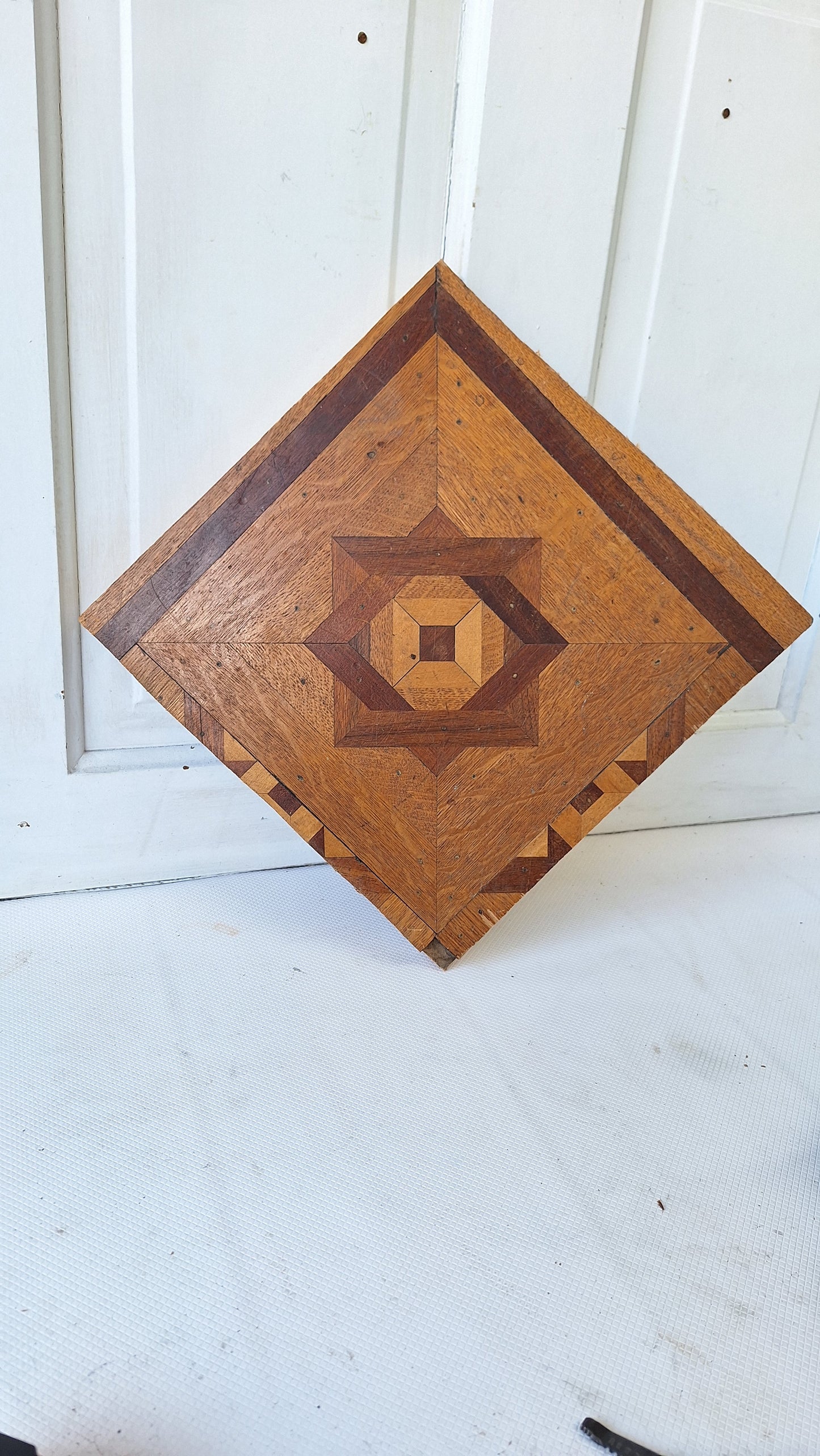 Antique Inlaid Floor Section of Victorian Flooring, Wood Wall Art Mosaic 040709