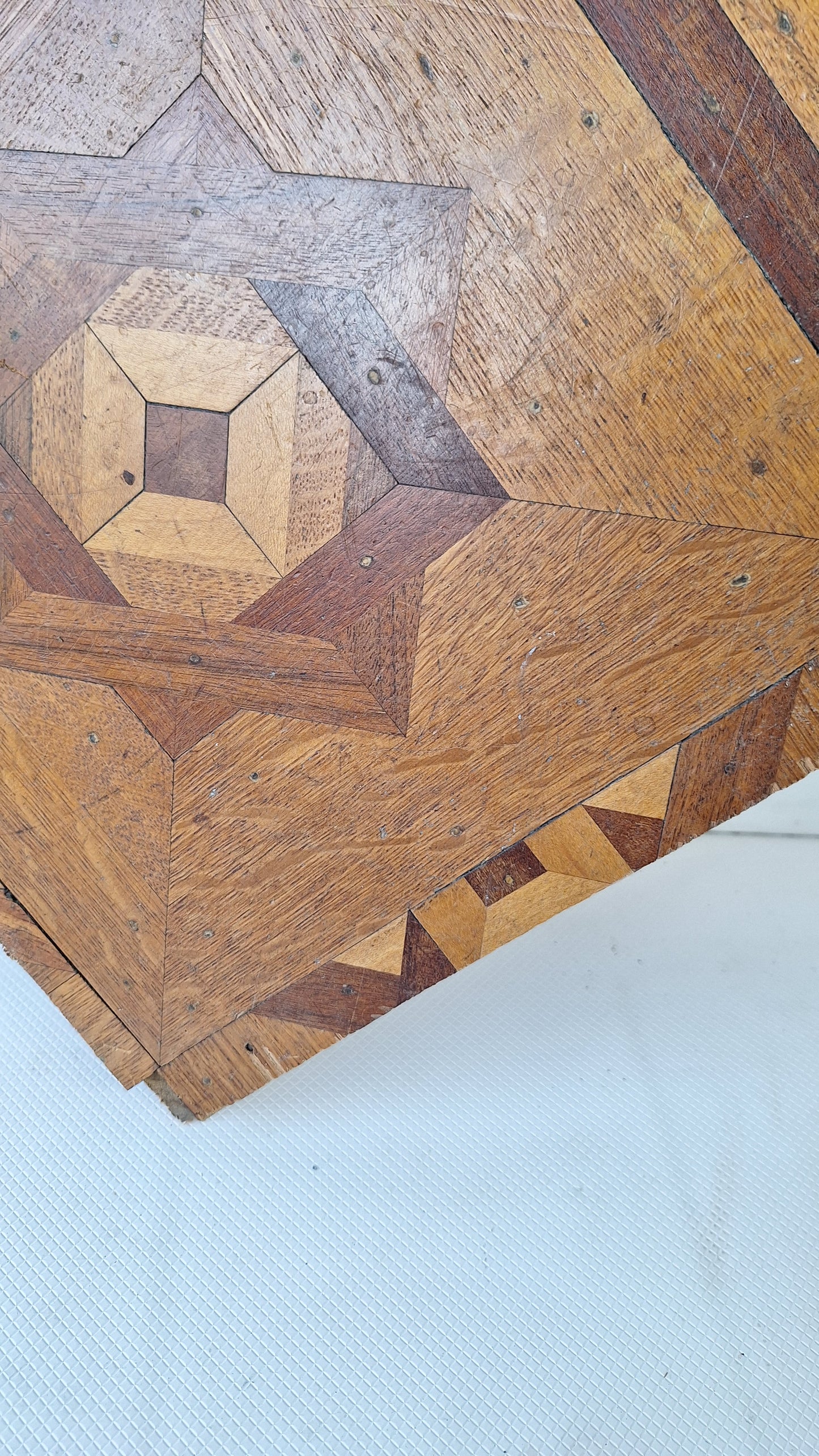 Antique Inlaid Floor Section of Victorian Flooring, Wood Wall Art Mosaic 040709