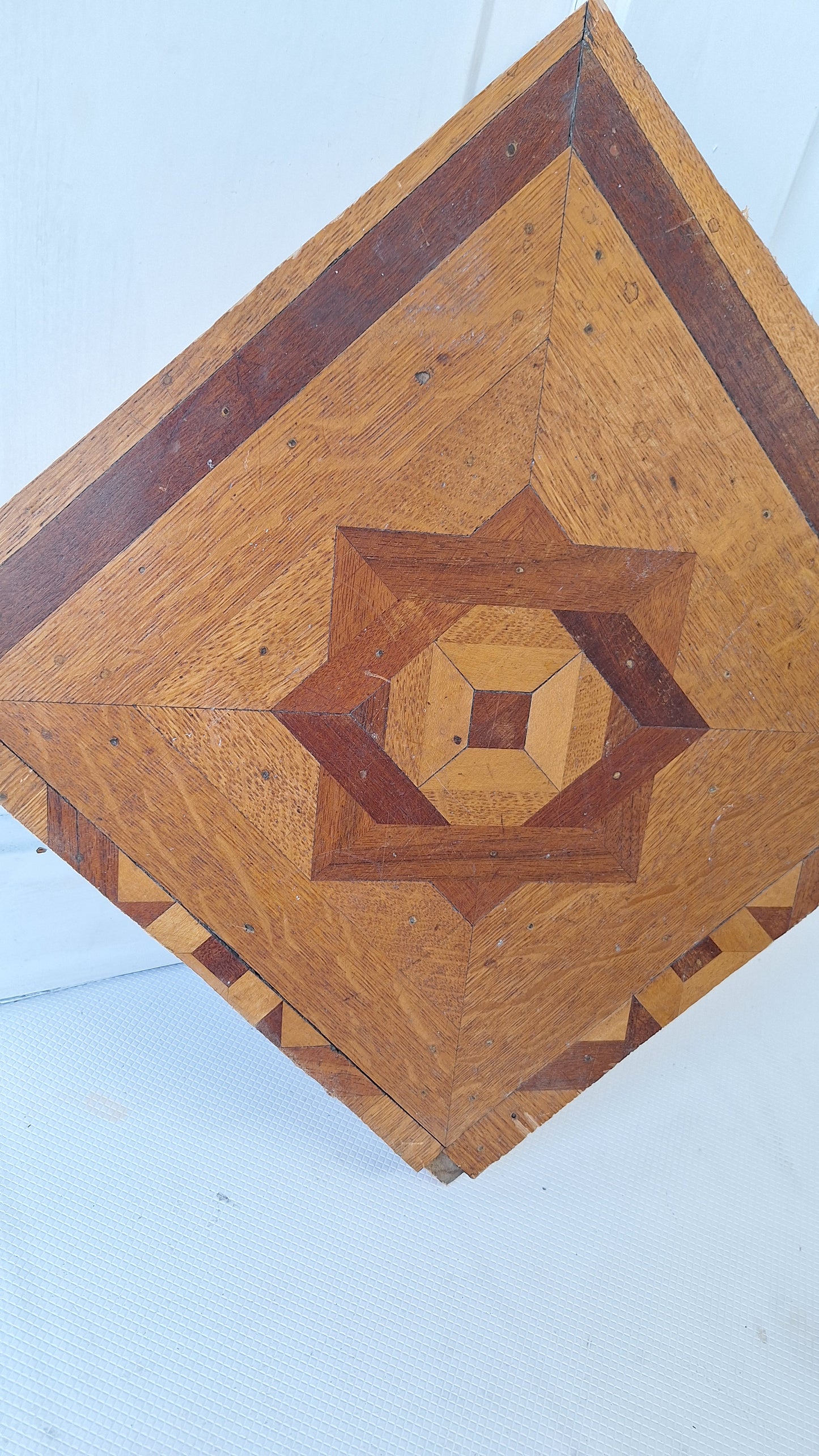 Antique Inlaid Floor Section of Victorian Flooring, Wood Wall Art Mosaic 040709