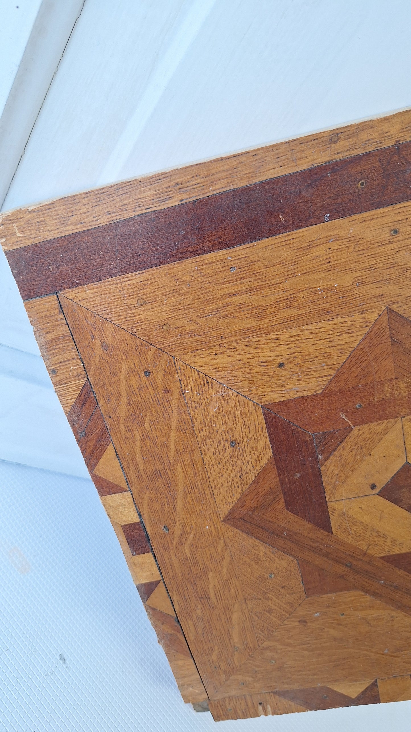 Antique Inlaid Floor Section of Victorian Flooring, Wood Wall Art Mosaic 040709
