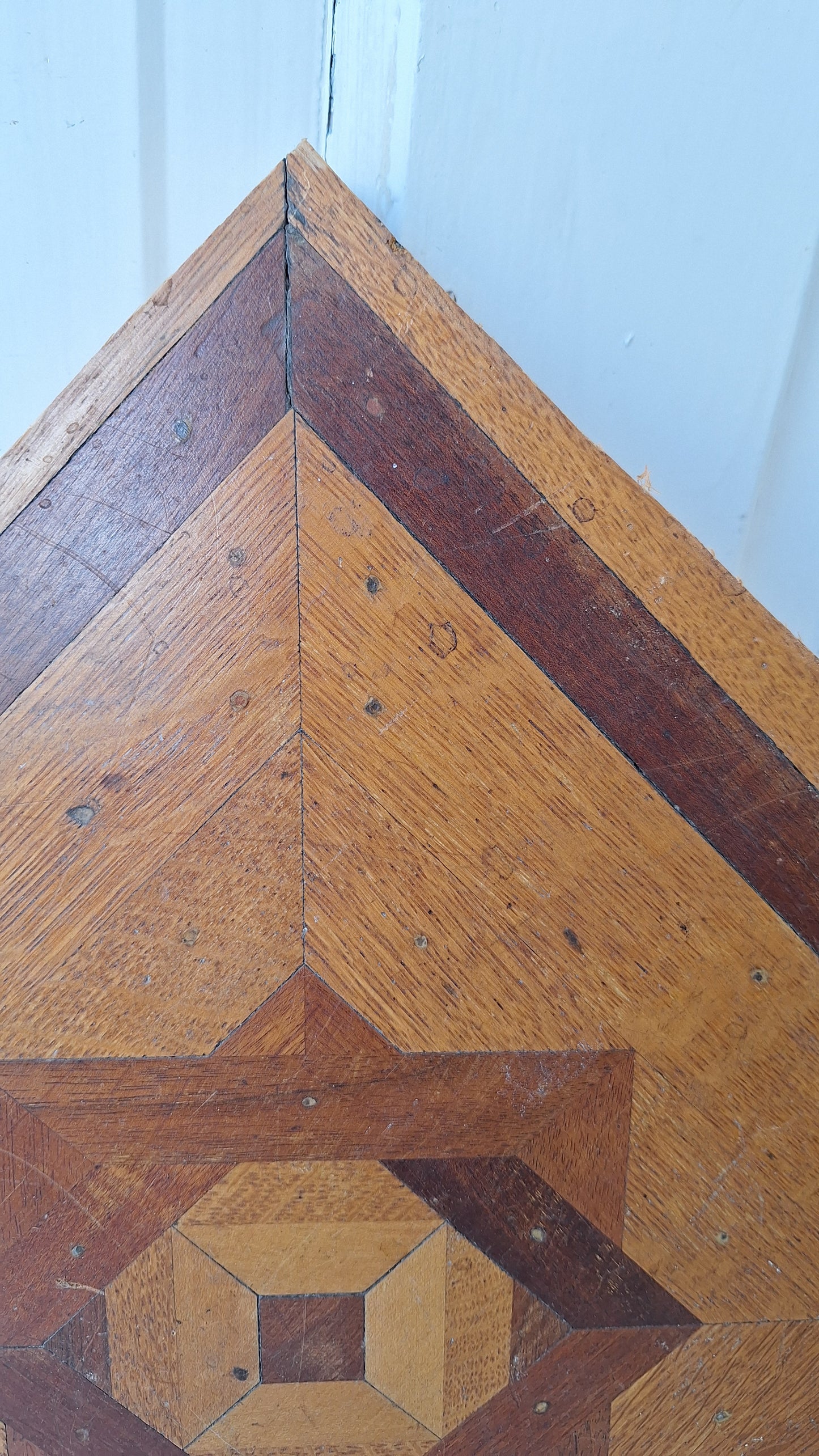 Antique Inlaid Floor Section of Victorian Flooring, Wood Wall Art Mosaic 040709