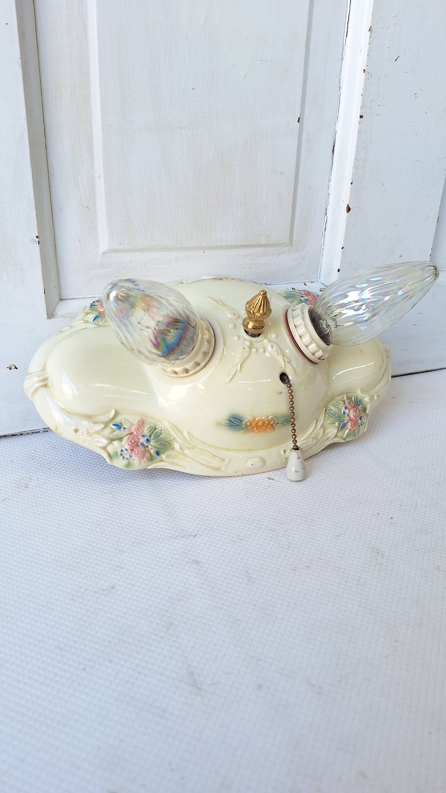 Two Bulb Flower Design Porcelier Light, Art Deco Light Fixture, White and Pink Light, Little Girl's Porcelain Light 040808